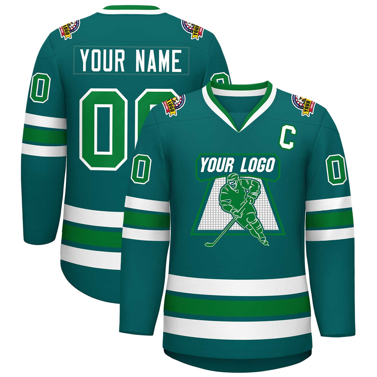 Custom Aqua Kelly Green-White Classic Style Hockey Jersey | KXKSHOP