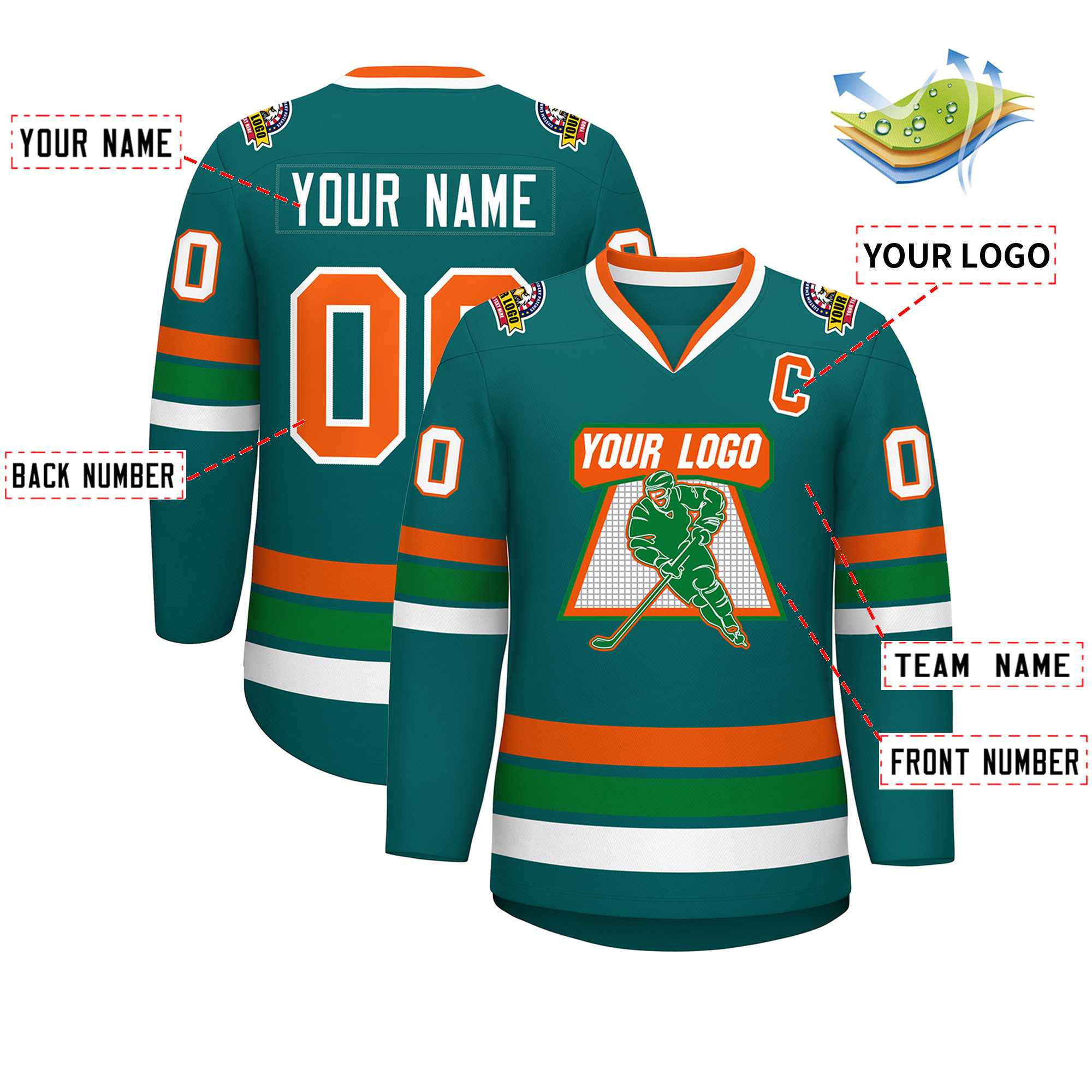 Custom Aqua Orange-White Classic Style Hockey Jersey | KXKSHOP