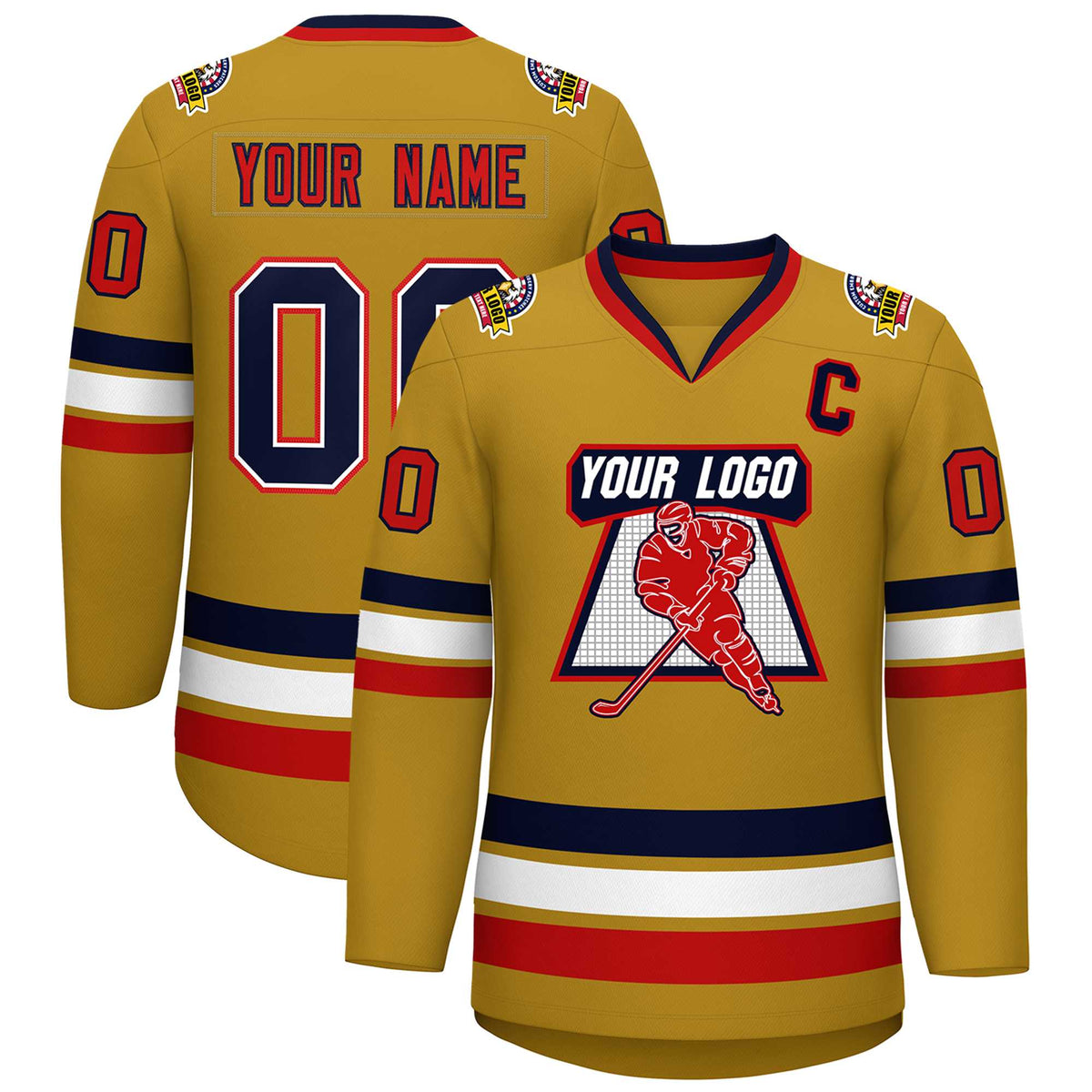 Custom Old Gold Navy White-Red Classic Style Hockey Jersey | KXKSHOP