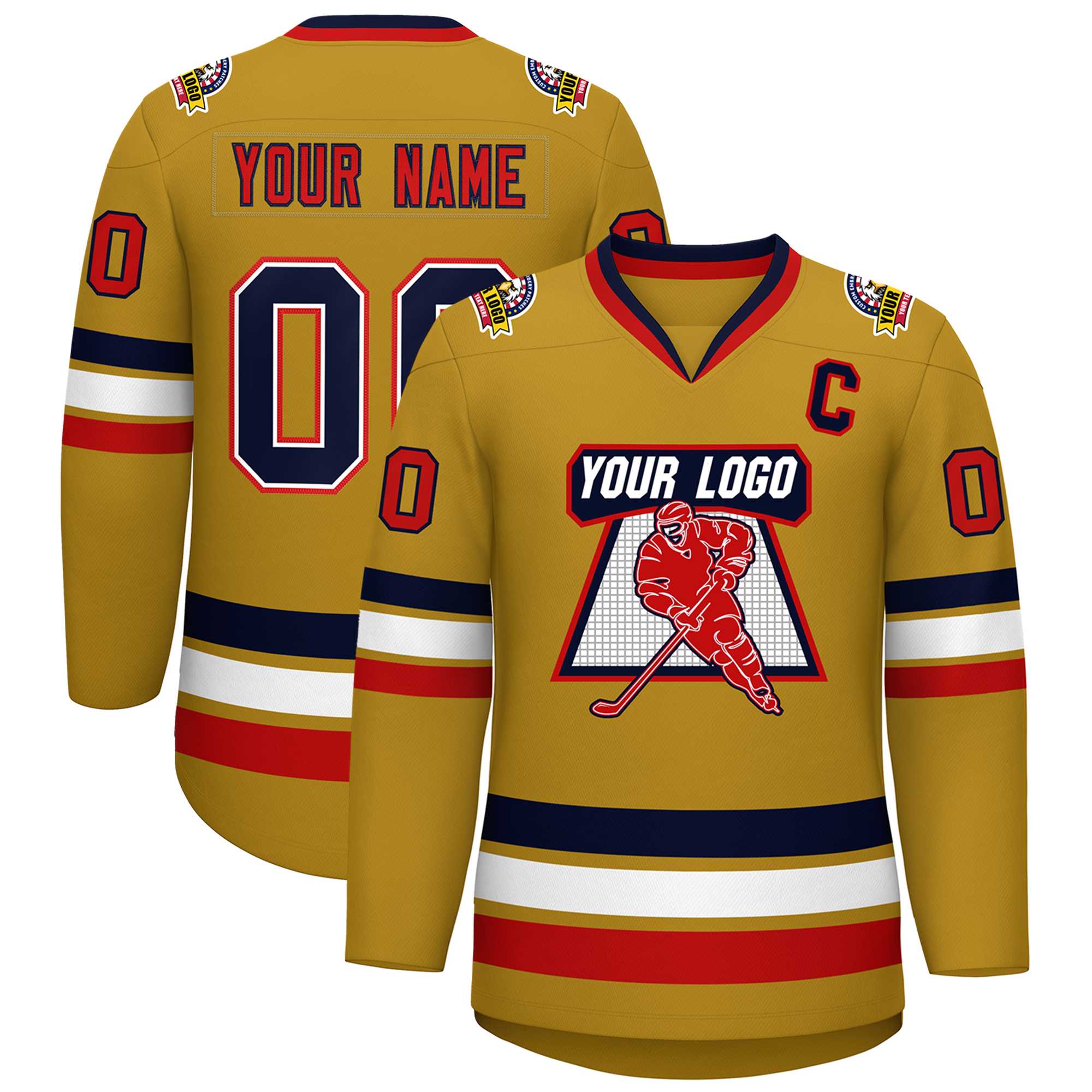 Custom Old Gold Navy White-Red Classic Style Hockey Jersey | KXKSHOP