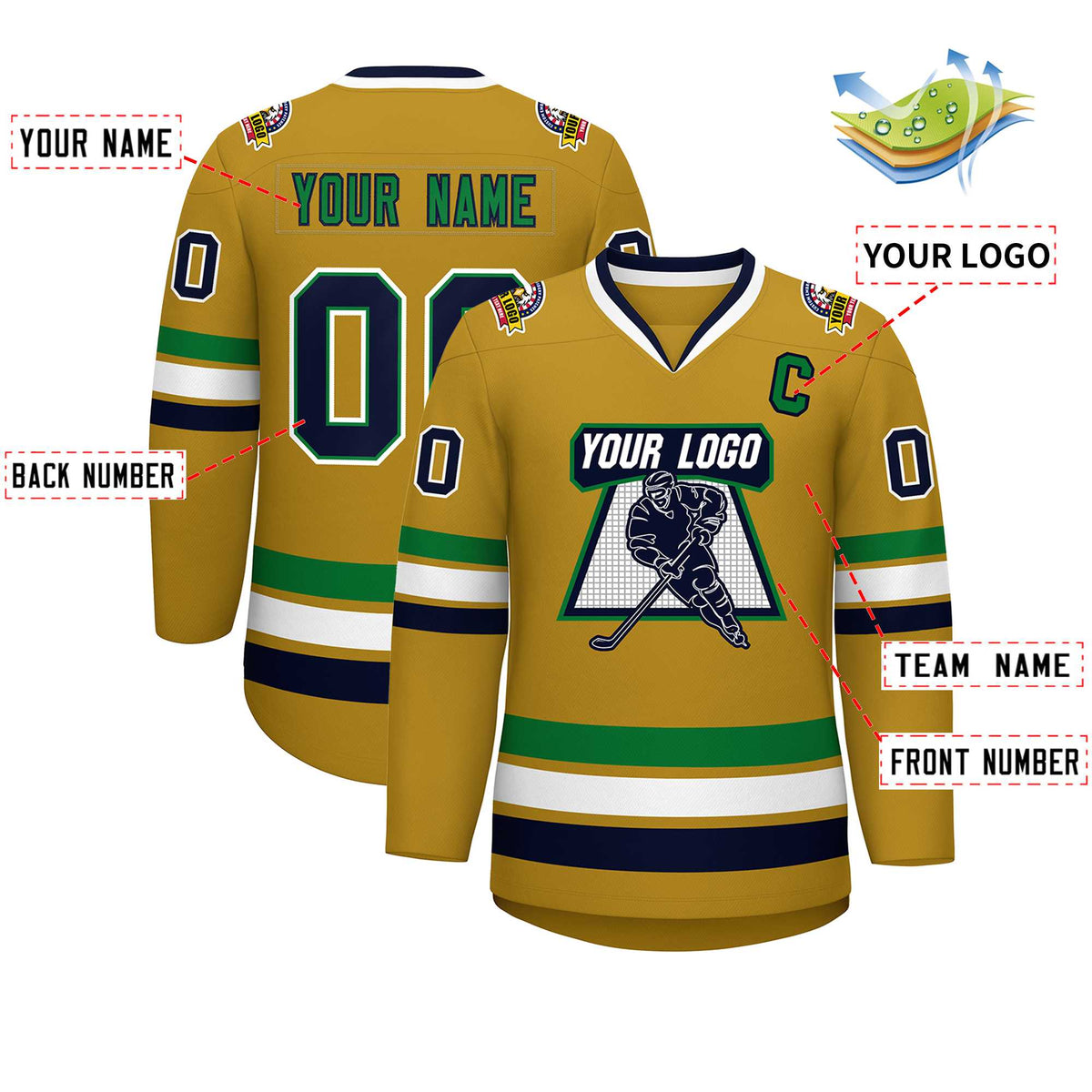 Custom Old Gold Navy Kelly Green-White Classic Style Hockey Jersey | KXKSHOP