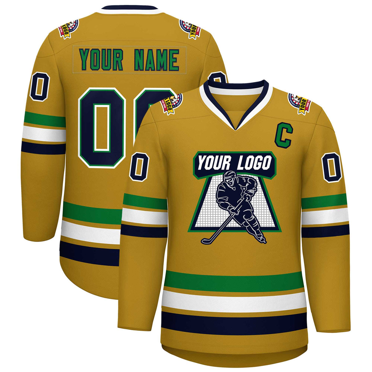Custom Old Gold Navy Kelly Green-White Classic Style Hockey Jersey | KXKSHOP