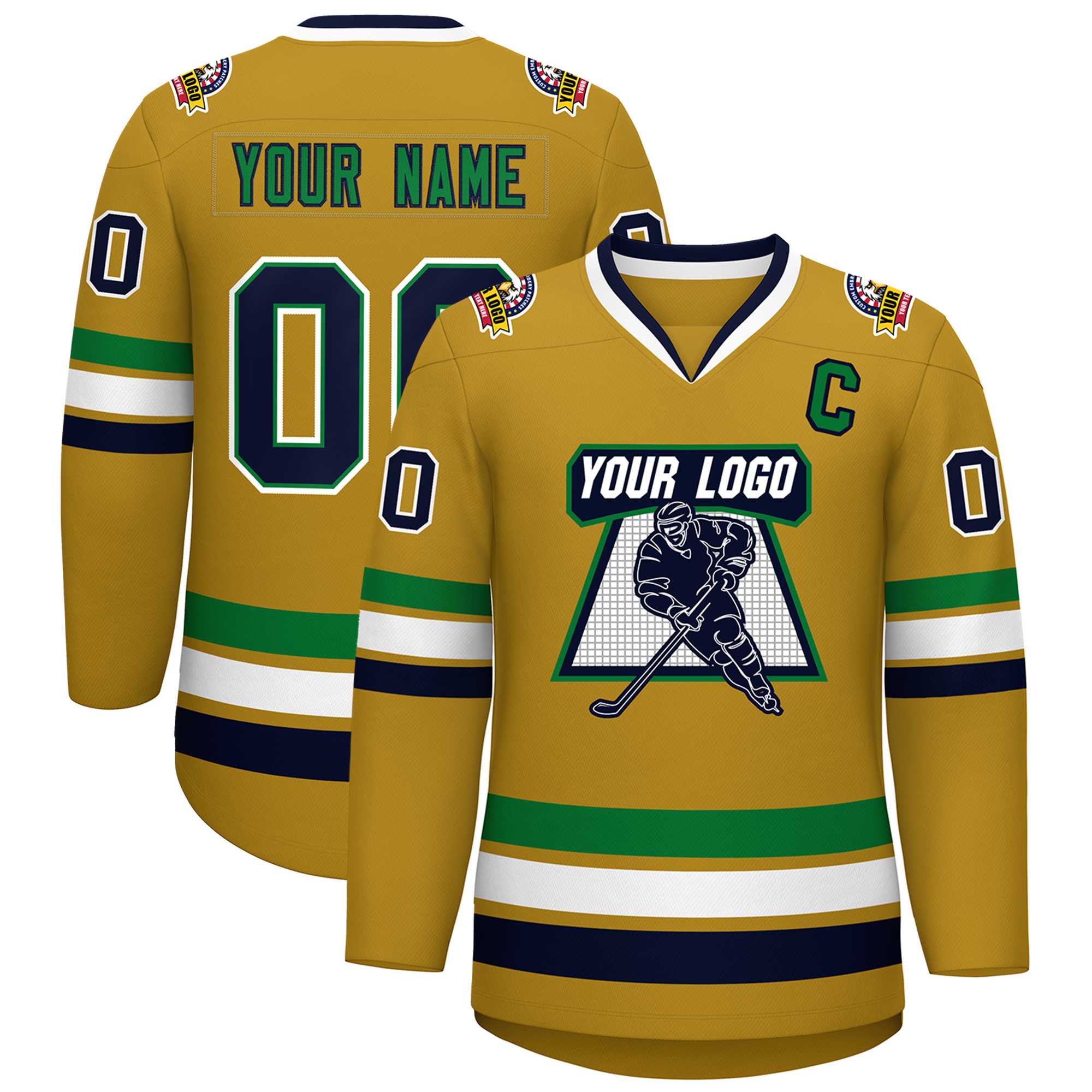 Custom Old Gold Navy Kelly Green-White Classic Style Hockey Jersey | KXKSHOP