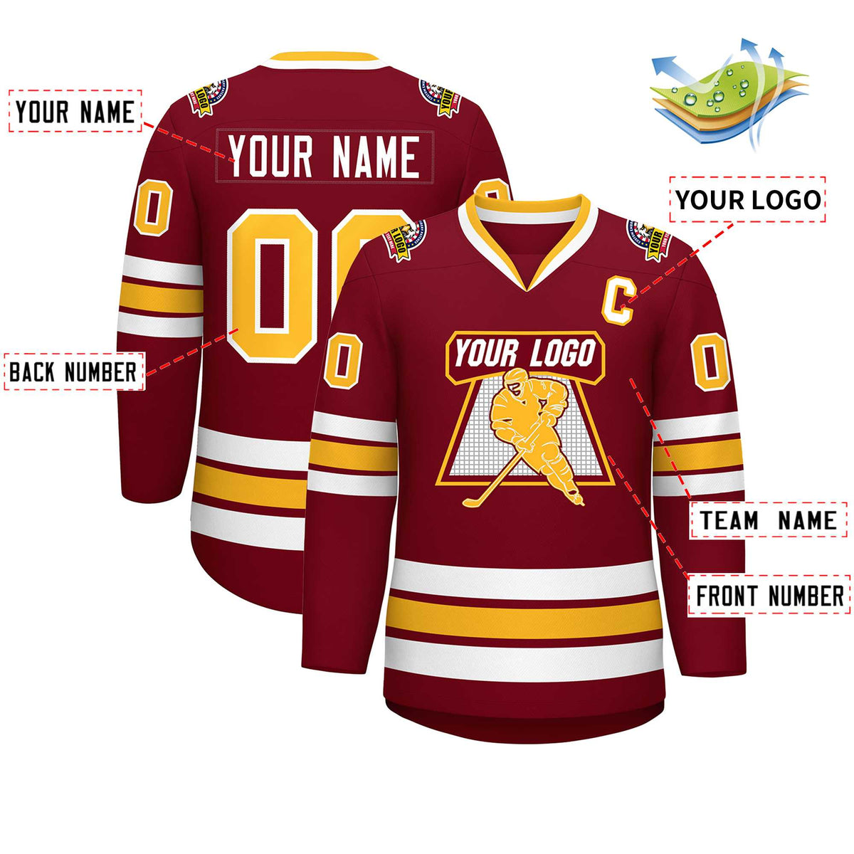 Custom Crimson Gold-White Classic Style Hockey Jersey | KXKSHOP