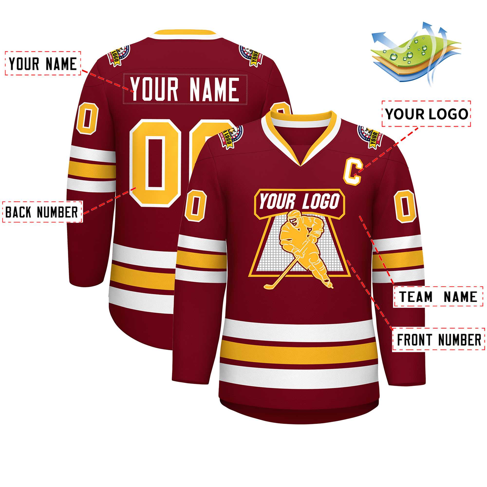 Custom Crimson Gold-White Classic Style Hockey Jersey | KXKSHOP