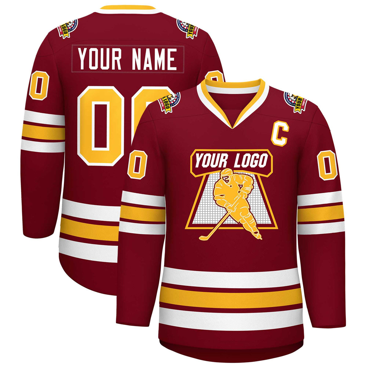 Custom Crimson Gold-White Classic Style Hockey Jersey | KXKSHOP