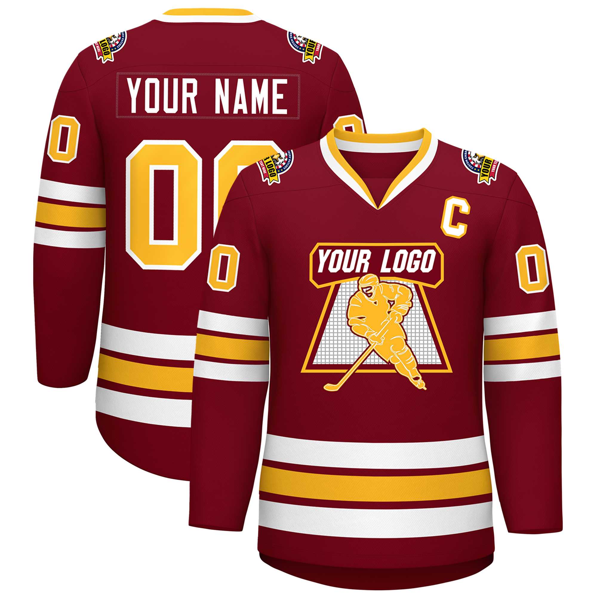 Custom Crimson Gold-White Classic Style Hockey Jersey | KXKSHOP