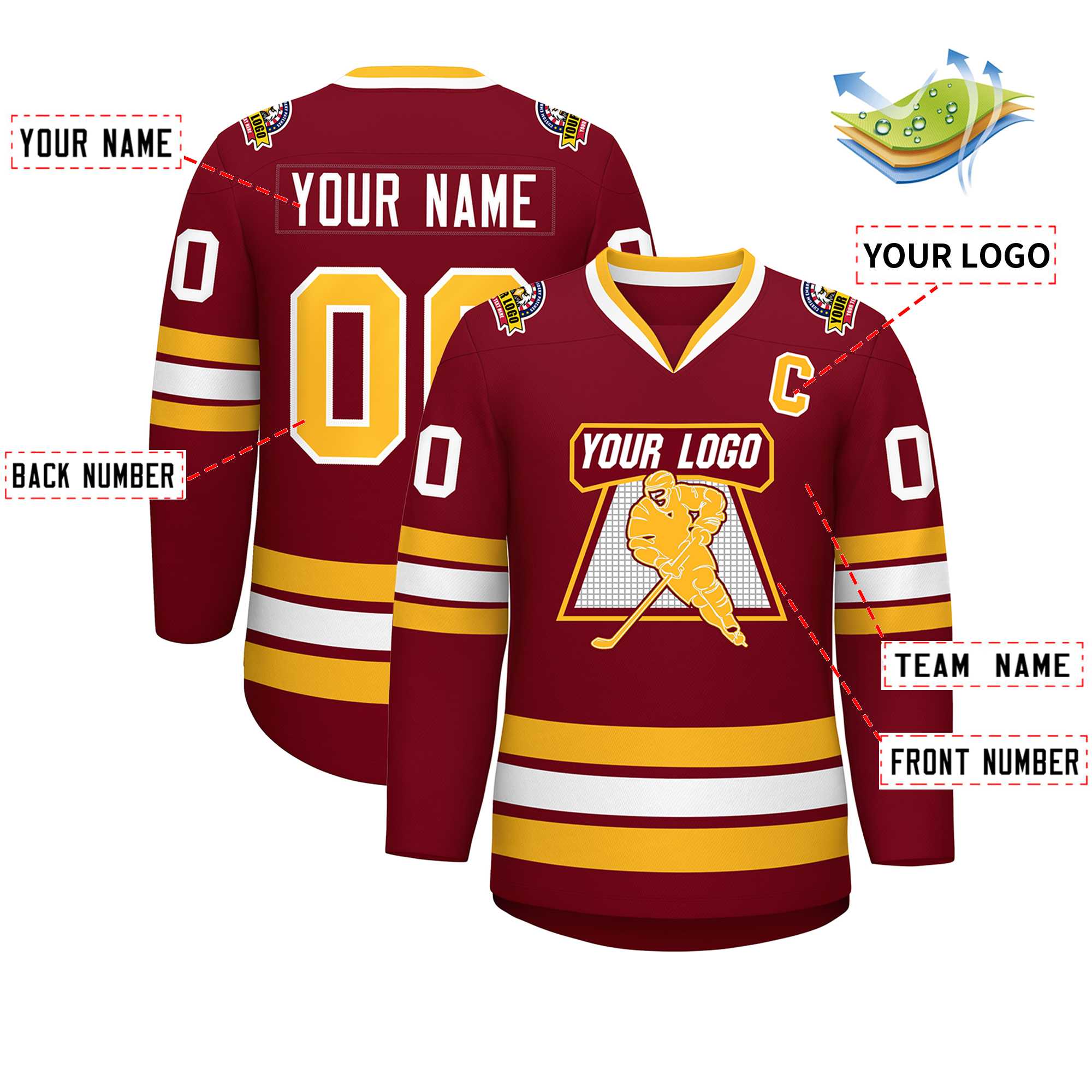 Custom Crimson Gold-White Classic Style Hockey Jersey | KXKSHOP