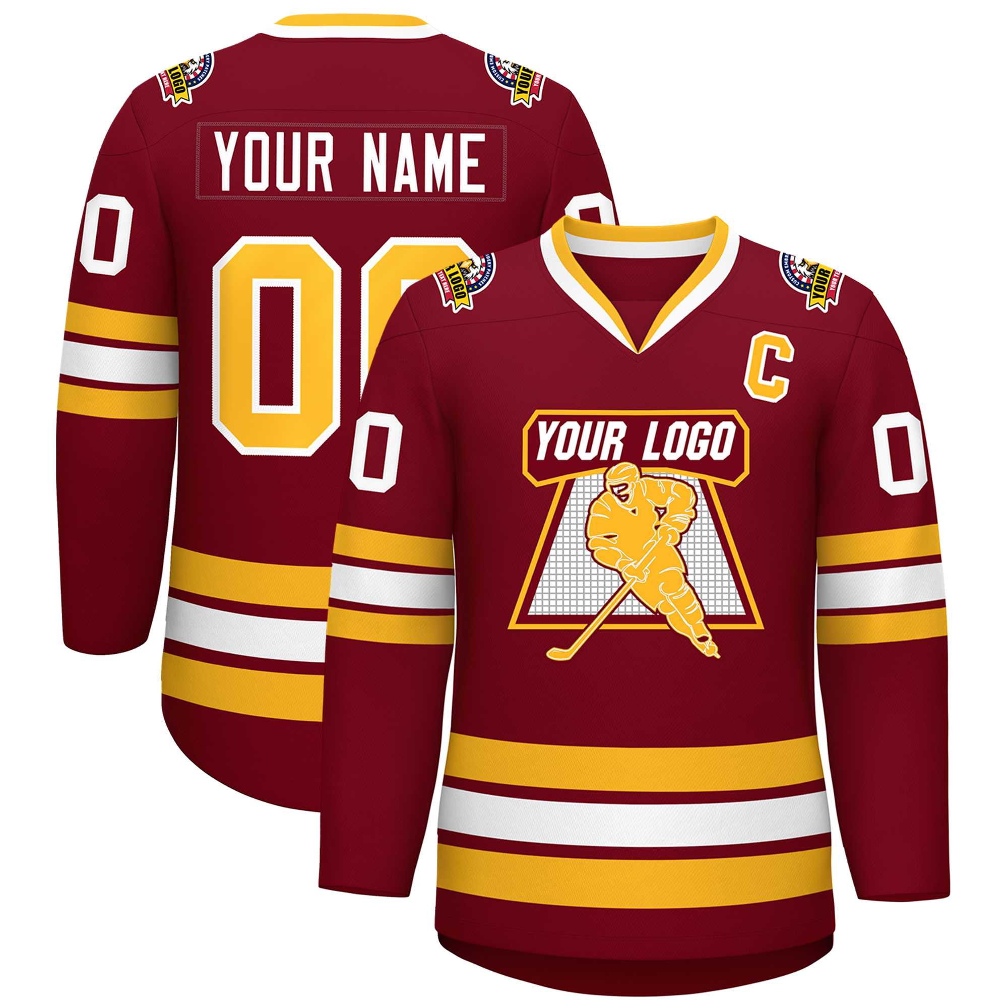 Custom Crimson Gold-White Classic Style Hockey Jersey | KXKSHOP