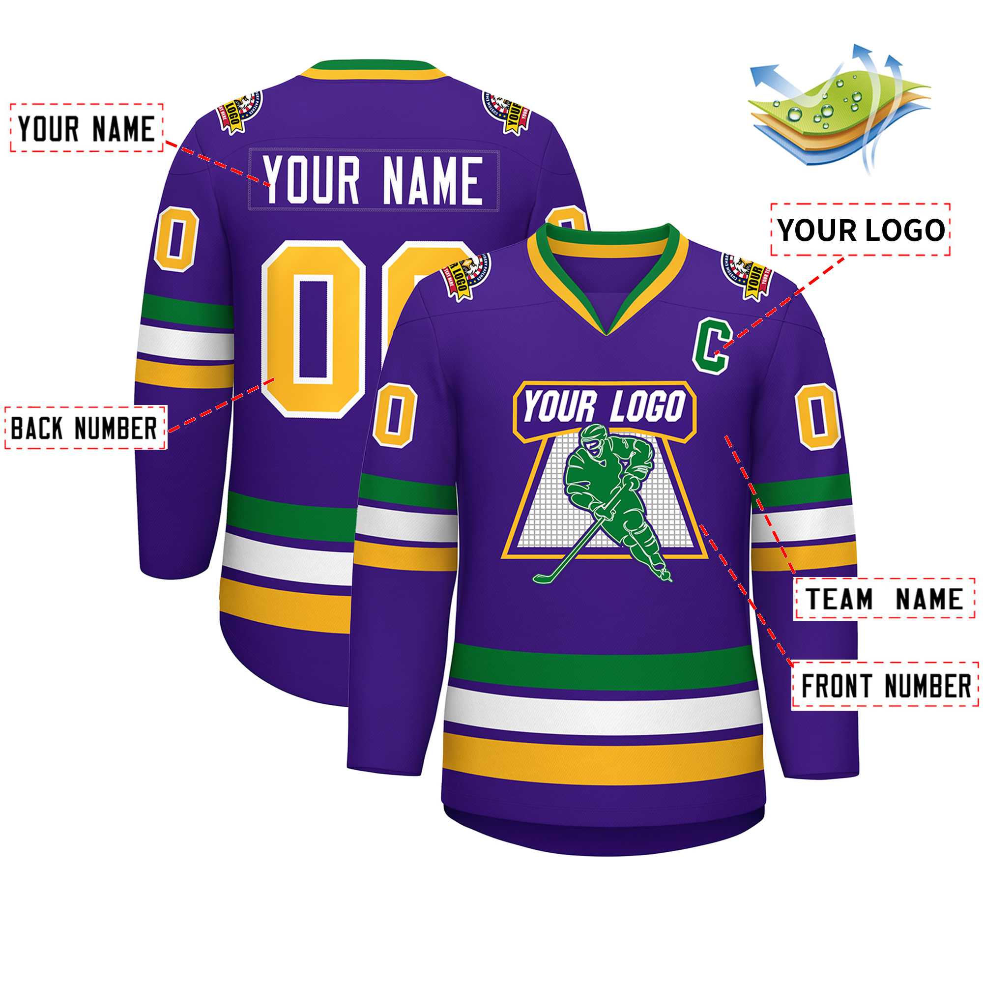 Custom Purple Gold-White Classic Style Hockey Jersey | KXKSHOP