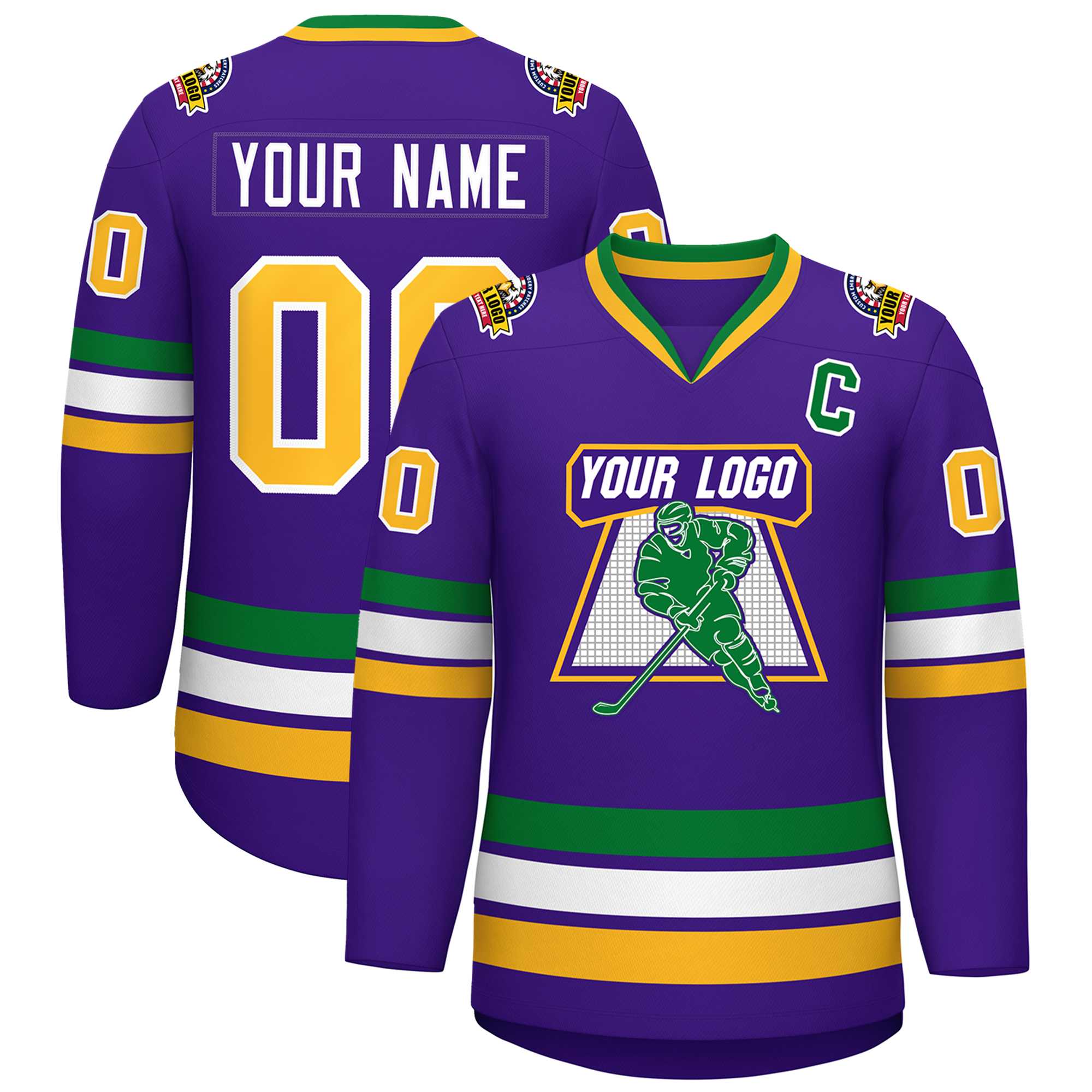 Custom Purple Gold-White Classic Style Hockey Jersey | KXKSHOP