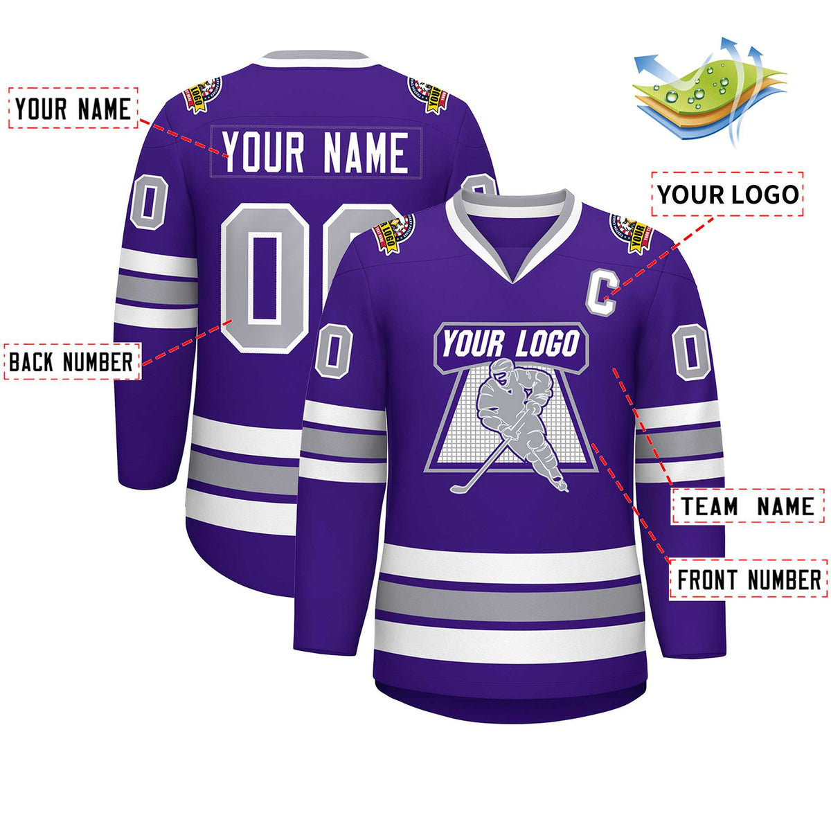 Custom Purple Gray-White Classic Style Hockey Jersey | KXKSHOP
