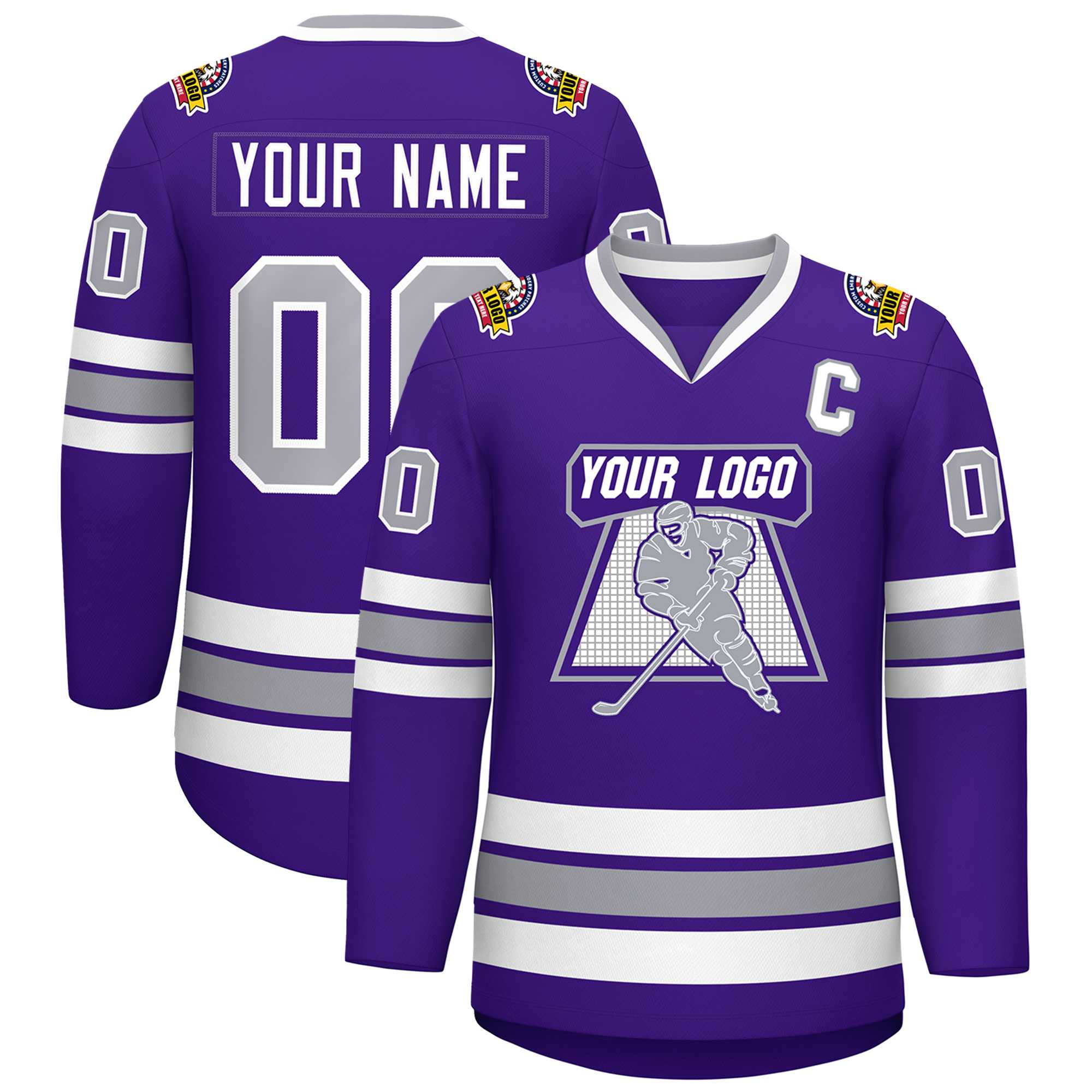 Custom Purple Gray-White Classic Style Hockey Jersey | KXKSHOP