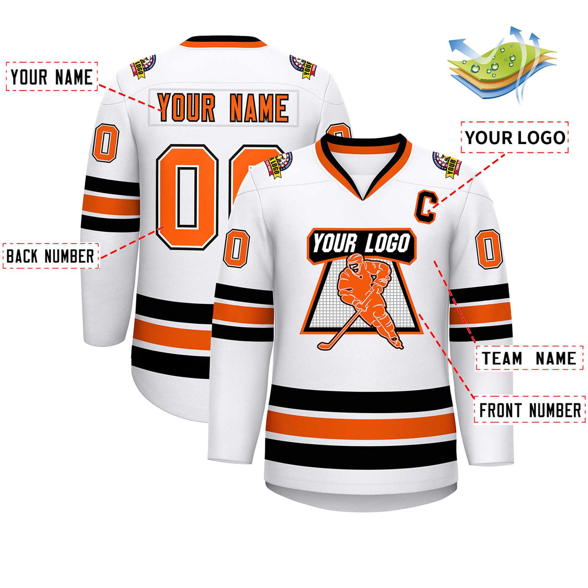 Custom White Orange White-Black Classic Style Hockey Jersey | KXKSHOP