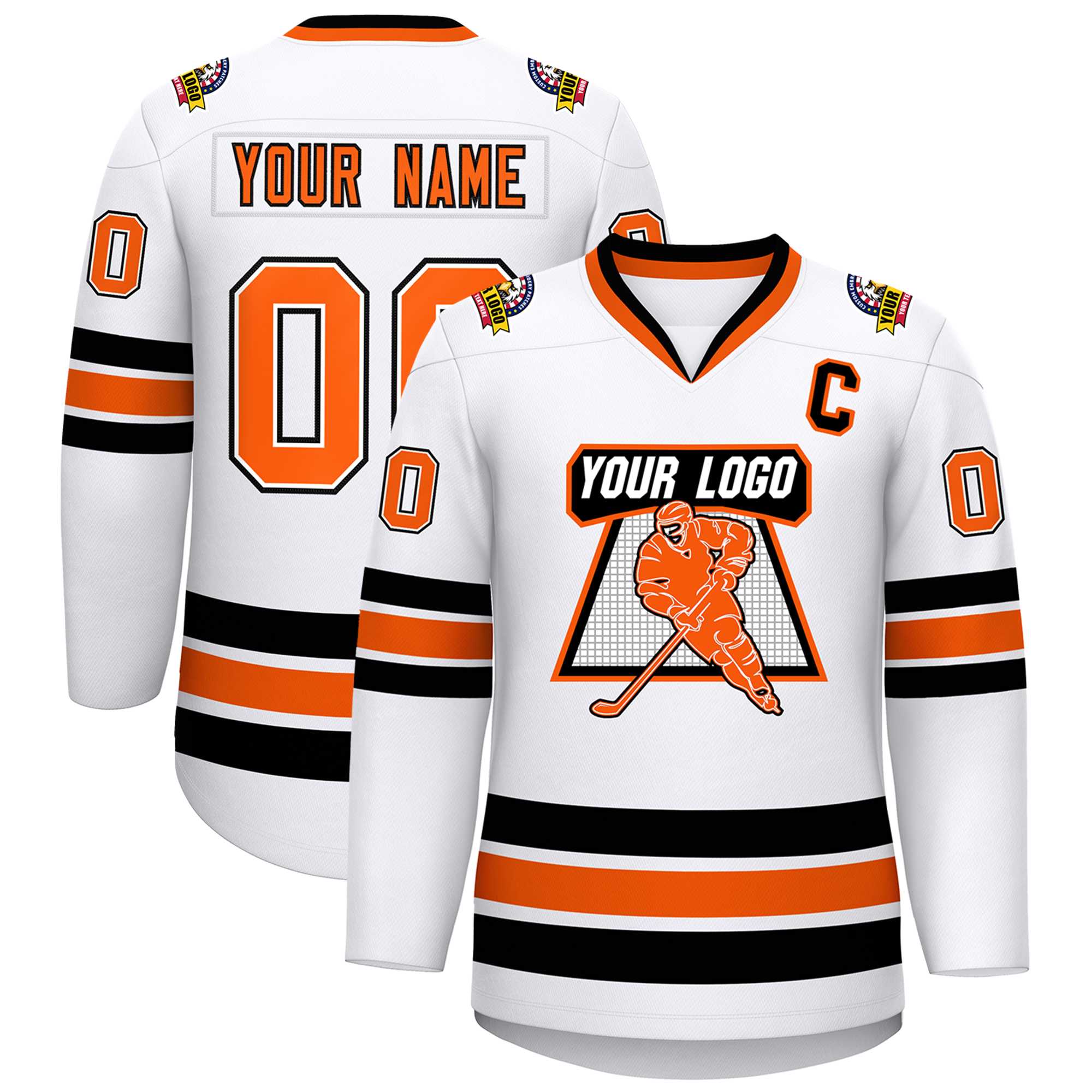 Custom White Orange White-Black Classic Style Hockey Jersey | KXKSHOP