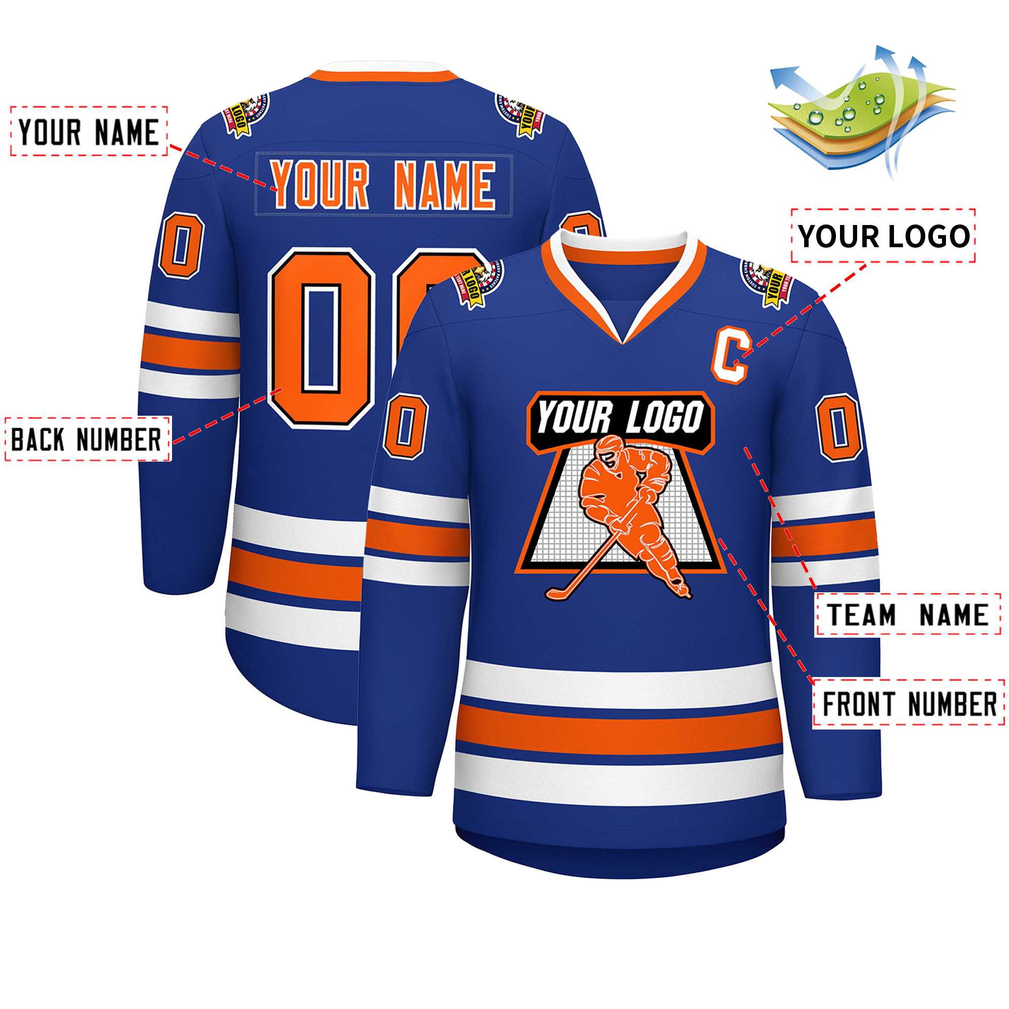 Custom Royal Orange Black-White Classic Style Hockey Jersey | KXKSHOP