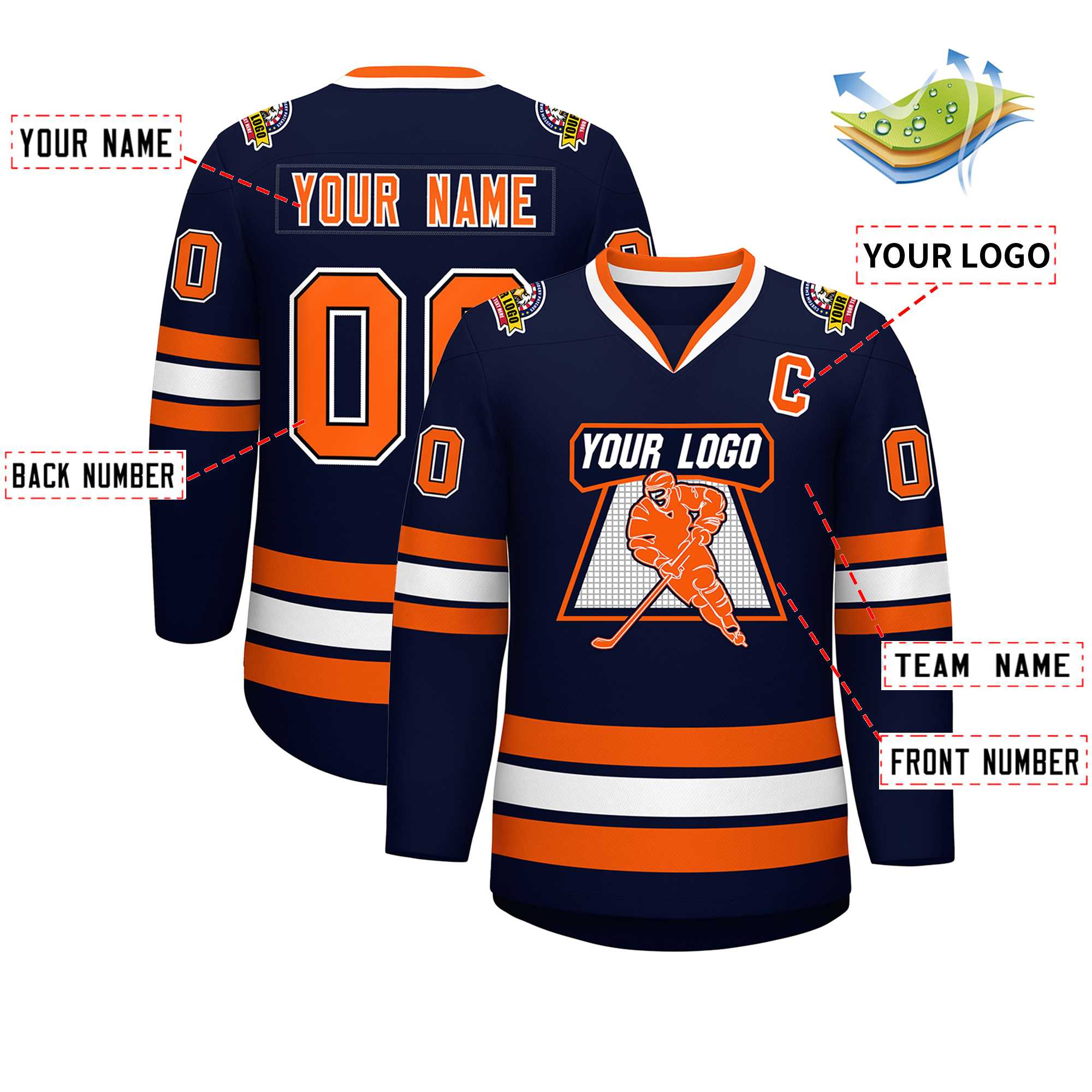 Custom Navy Orange Black-White Classic Style Hockey Jersey | KXKSHOP