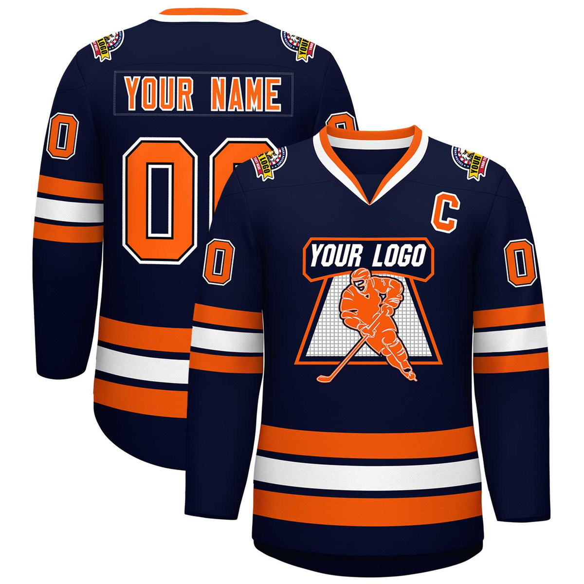 Custom Navy Orange Black-White Classic Style Hockey Jersey | KXKSHOP
