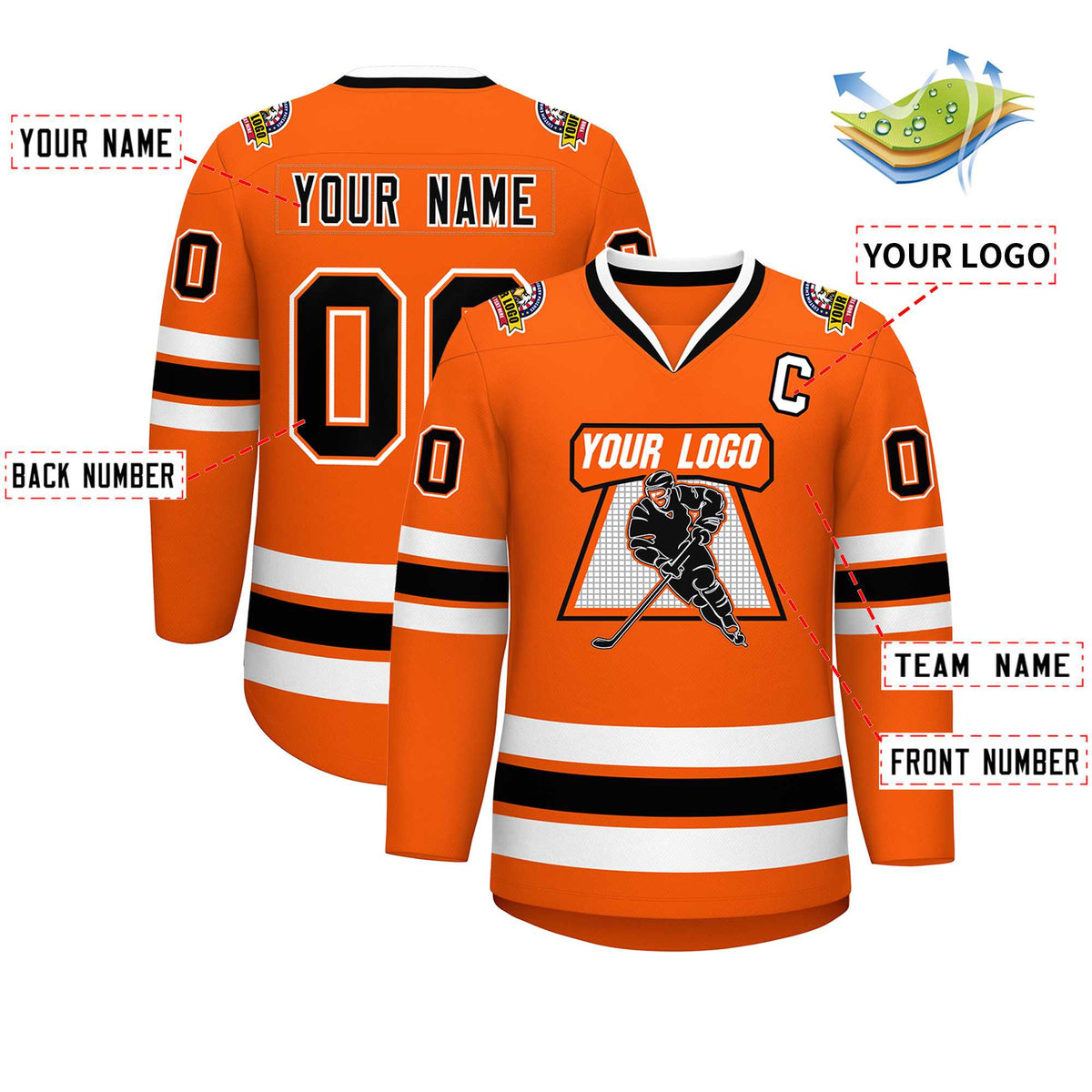 Custom Orange Black Orange-White Classic Style Hockey Jersey | KXKSHOP