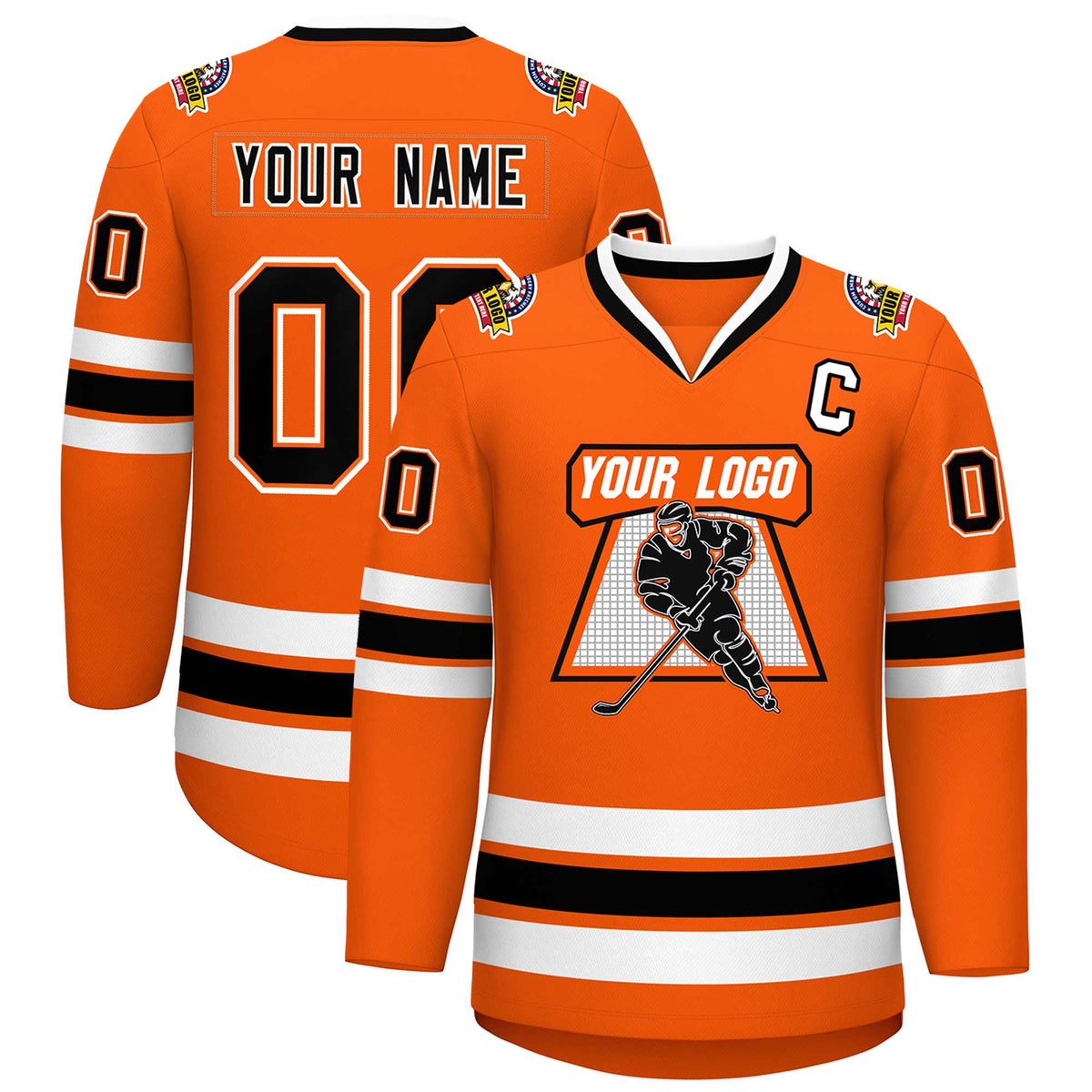 Custom Orange Black Orange-White Classic Style Hockey Jersey | KXKSHOP