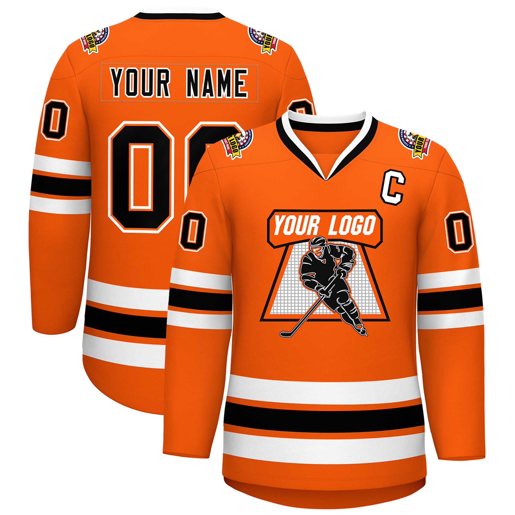 Custom Orange Black Orange-White Classic Style Hockey Jersey | KXKSHOP