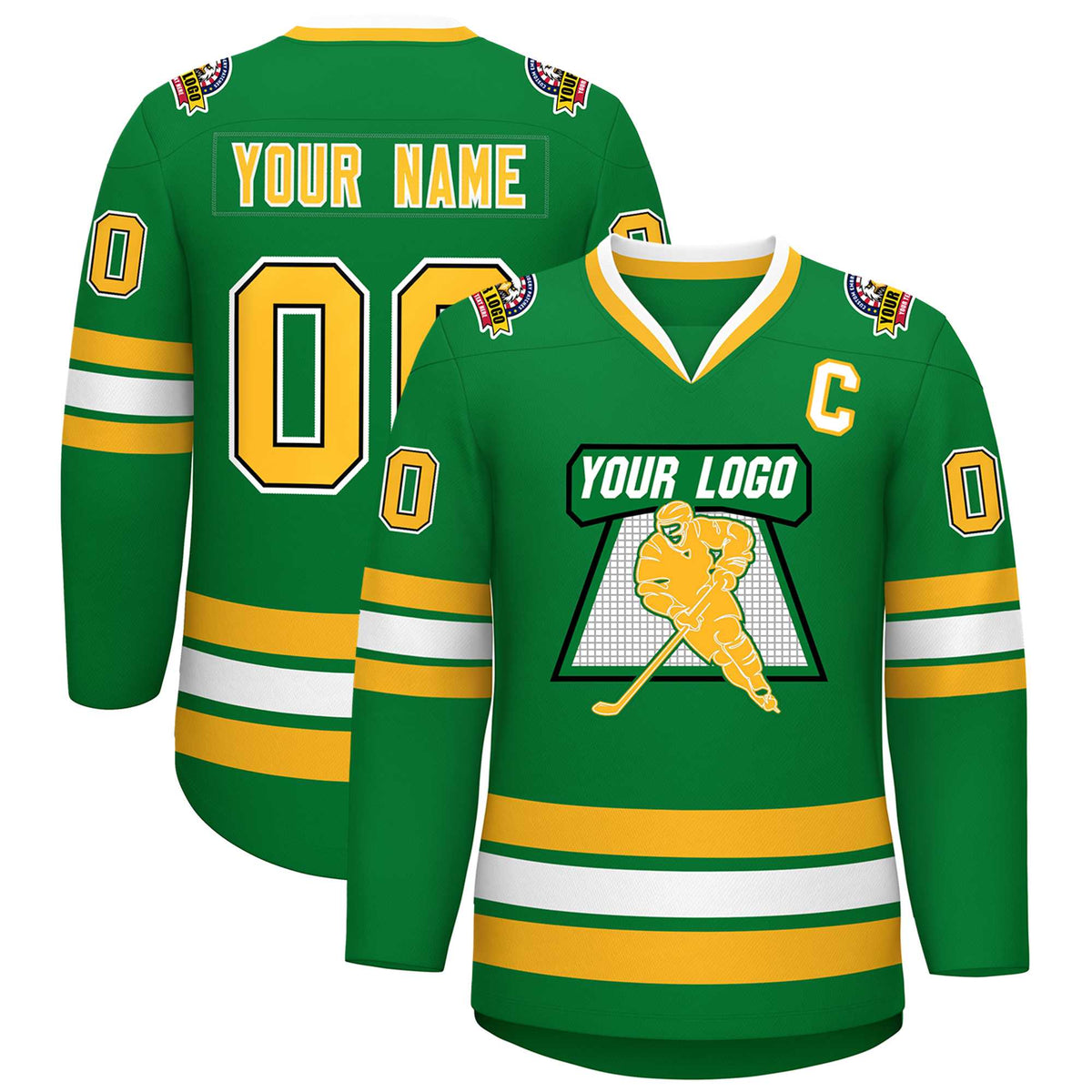 Custom Kelly Green Gold Black-White Classic Style Hockey Jersey | KXKSHOP