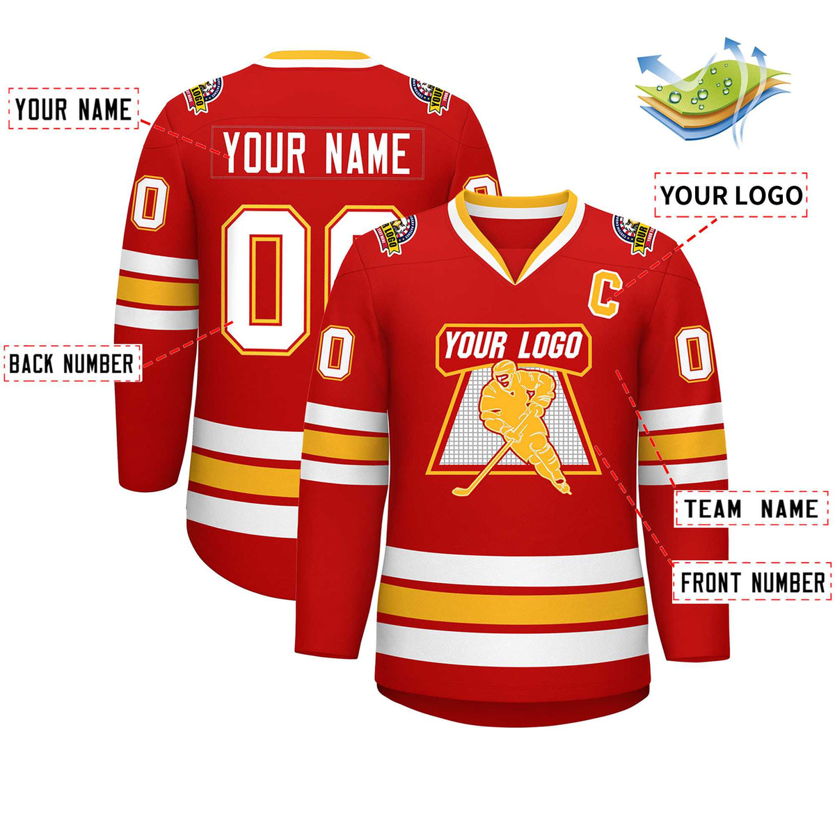 Custom Red White Red-Gold Classic Style Hockey Jersey | KXKSHOP