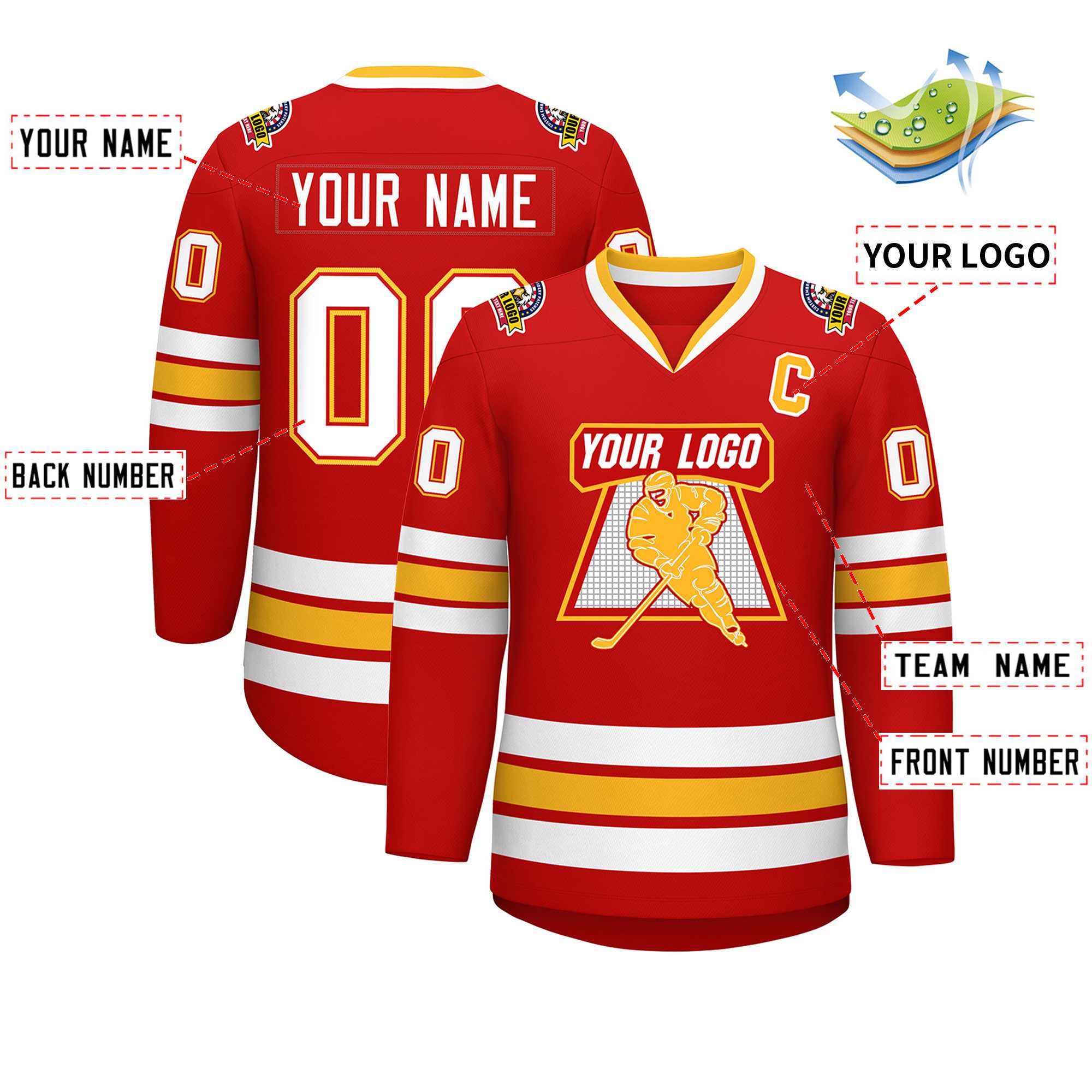 Custom Red White Red-Gold Classic Style Hockey Jersey | KXKSHOP