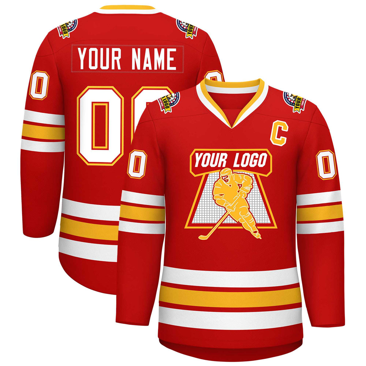 Custom Red White Red-Gold Classic Style Hockey Jersey | KXKSHOP