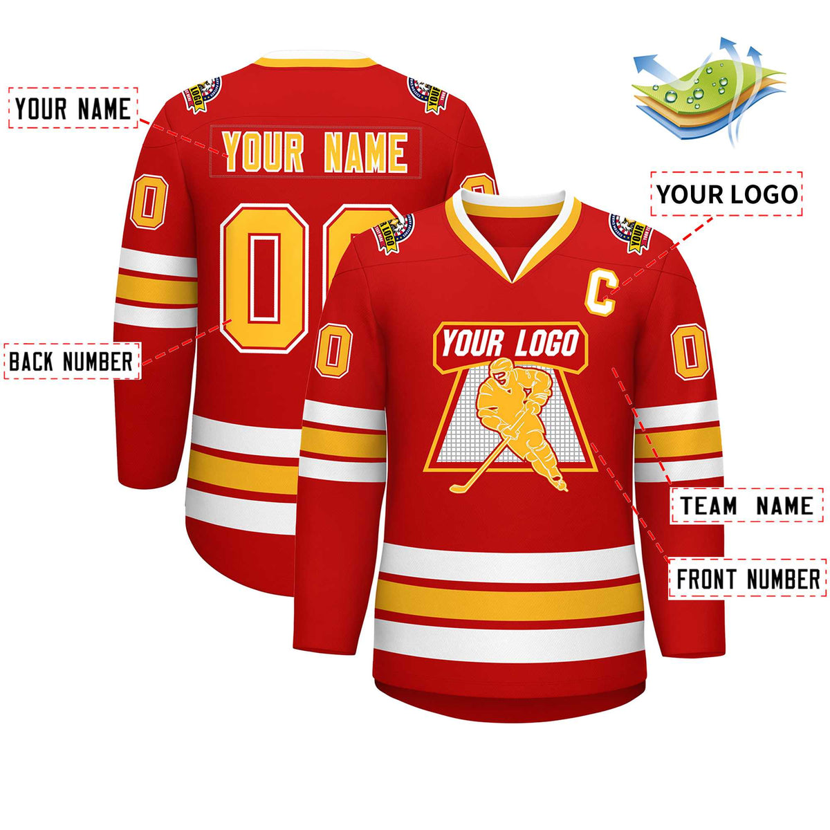 Custom Red Gold Red-White Classic Style Hockey Jersey | KXKSHOP