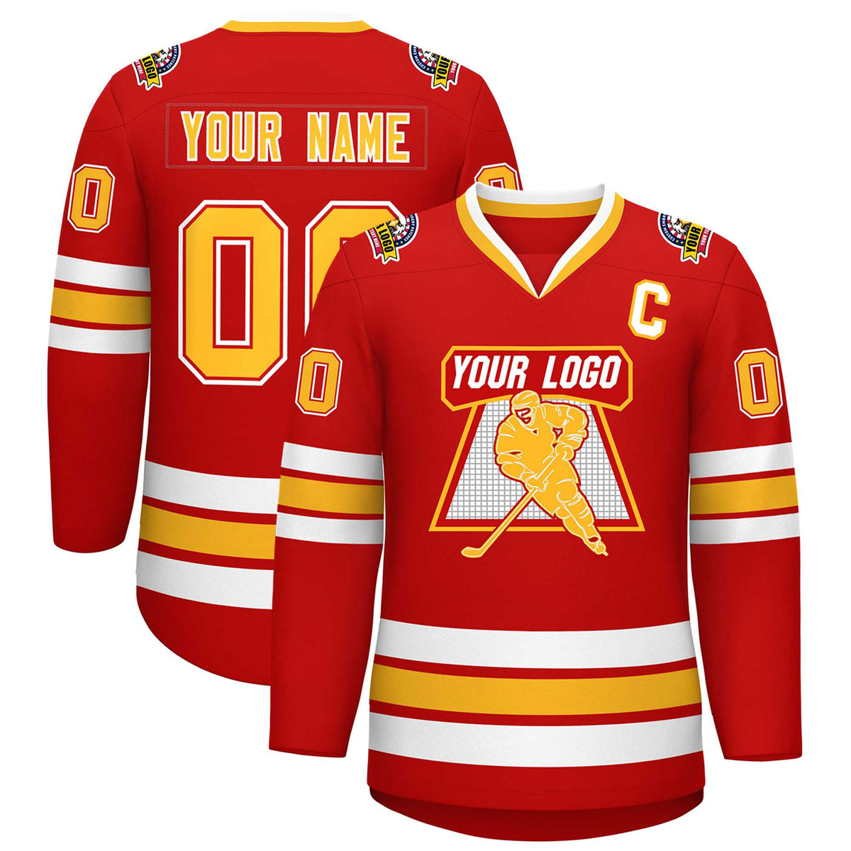 Custom Red Gold Red-White Classic Style Hockey Jersey | KXKSHOP