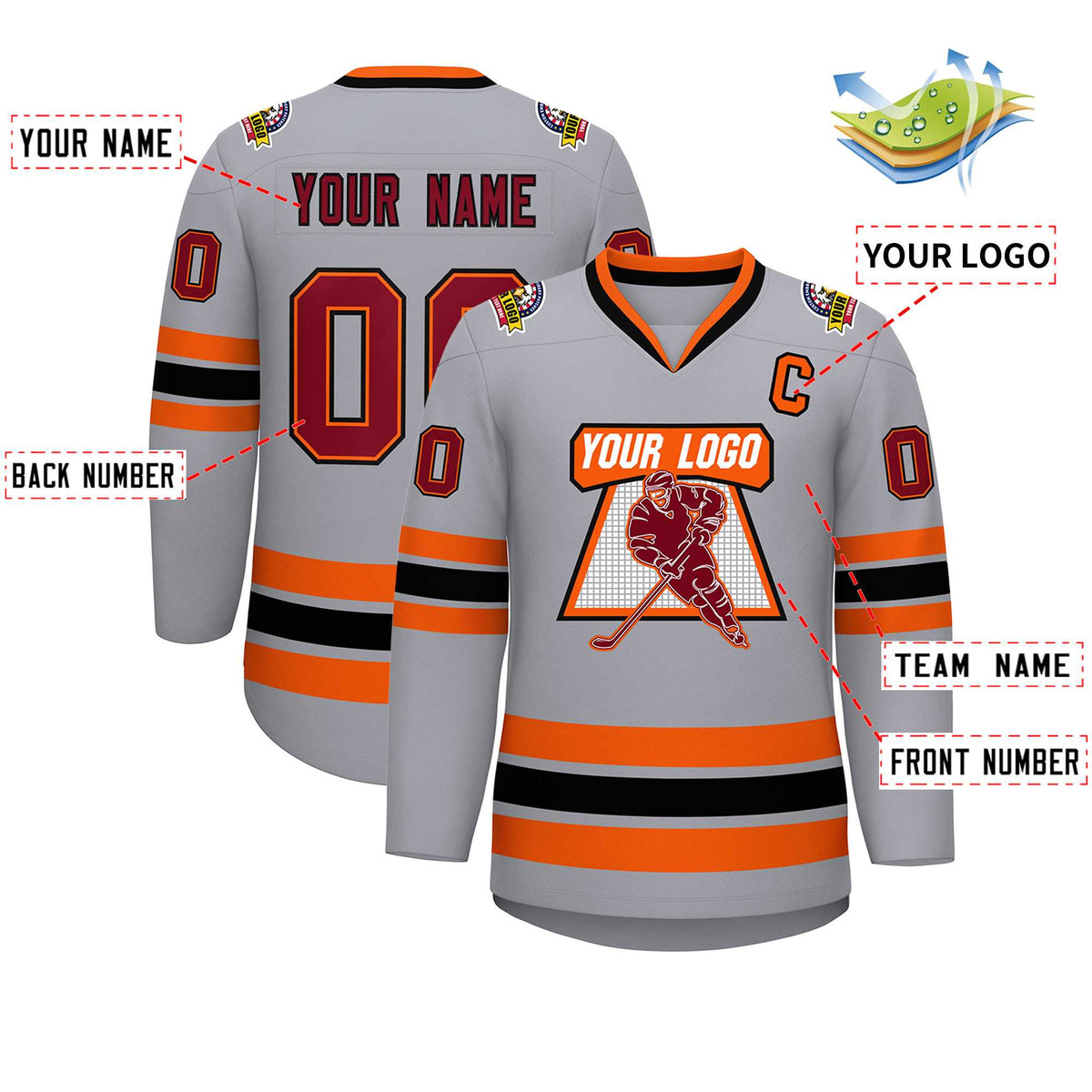 Custom Gray Crimson Orange-Black Classic Style Hockey Jersey | KXKSHOP