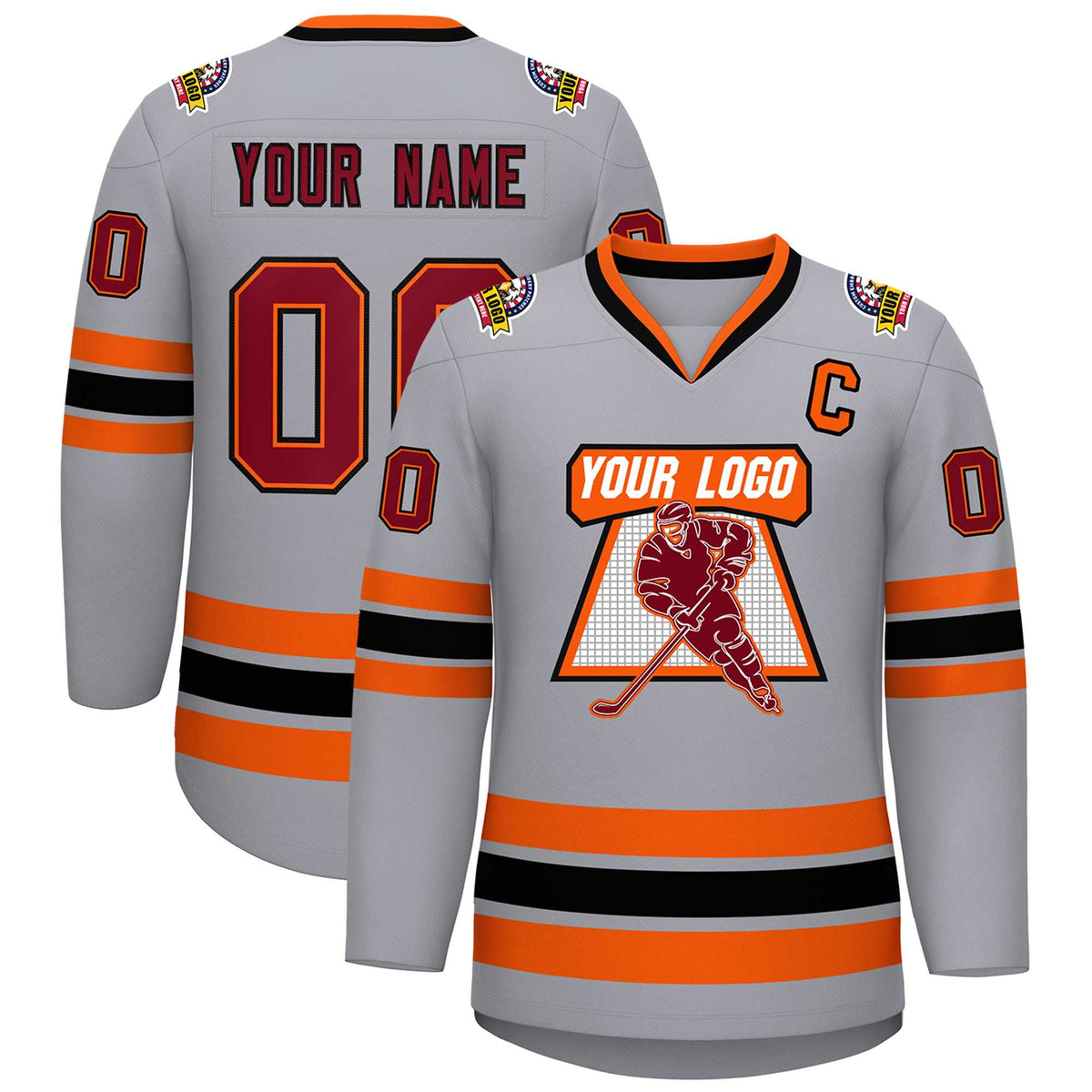 Custom Gray Crimson Orange-Black Classic Style Hockey Jersey | KXKSHOP