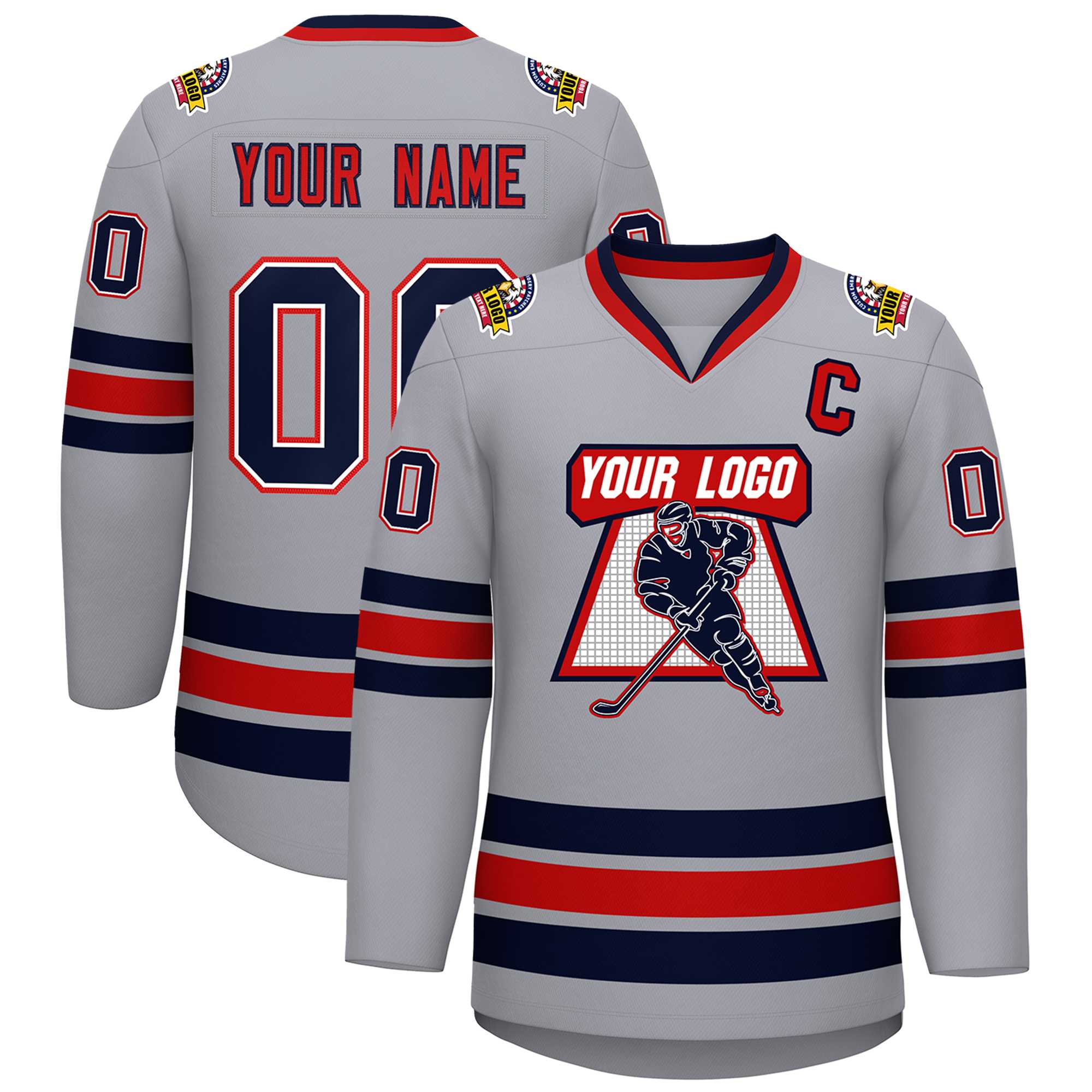 Custom Gray Navy White-Red Classic Style Hockey Jersey | KXKSHOP