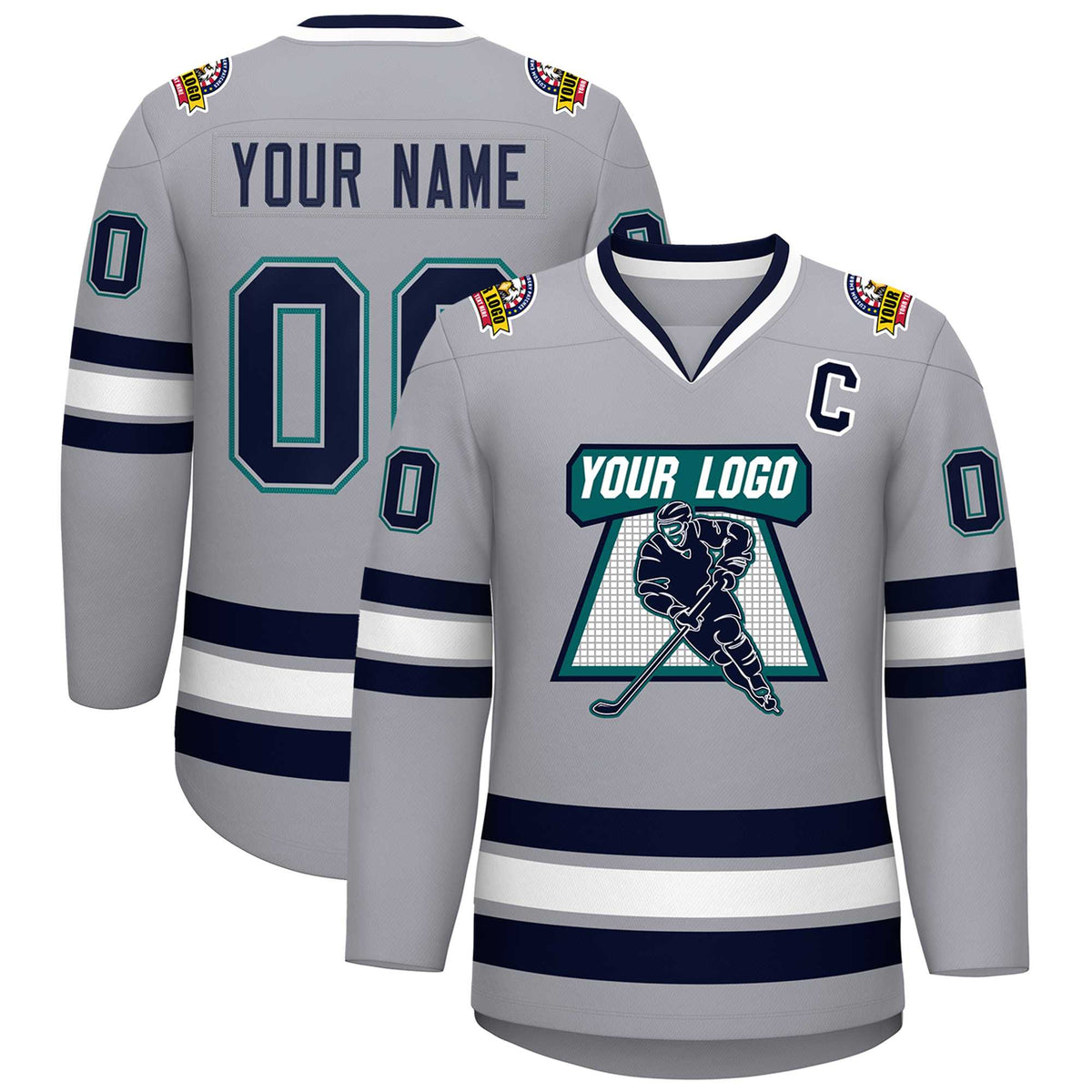 Custom Gray Navy Gray-Aqua Classic Style Hockey Jersey | KXKSHOP