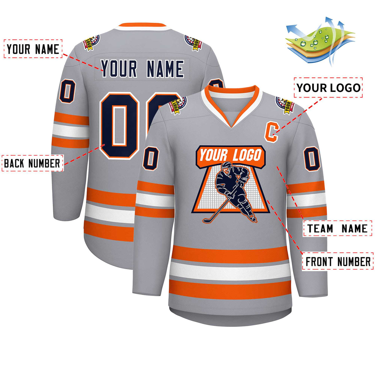 Custom Gray Navy Orange-White Classic Style Hockey Jersey | KXKSHOP
