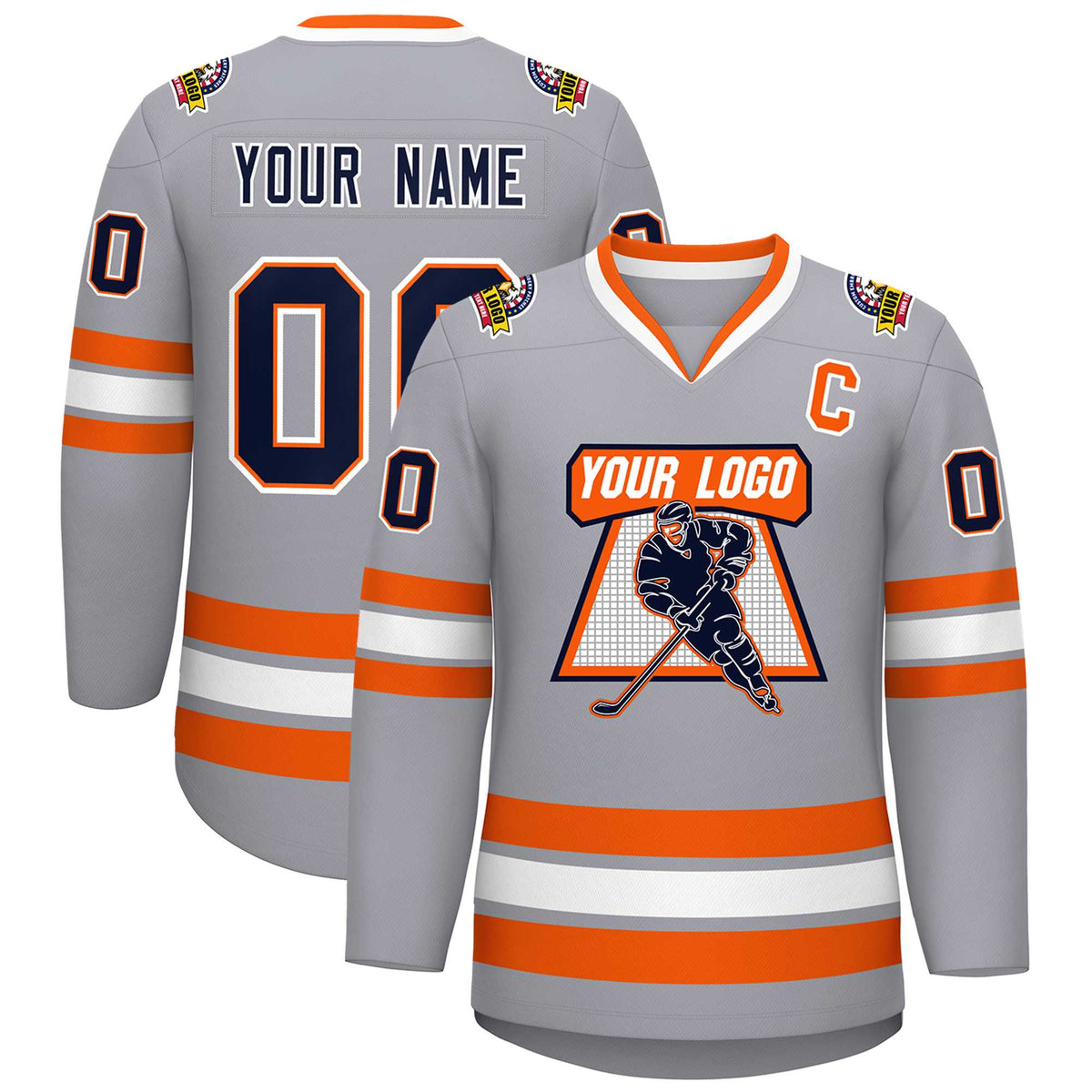 Custom Gray Navy Orange-White Classic Style Hockey Jersey | KXKSHOP