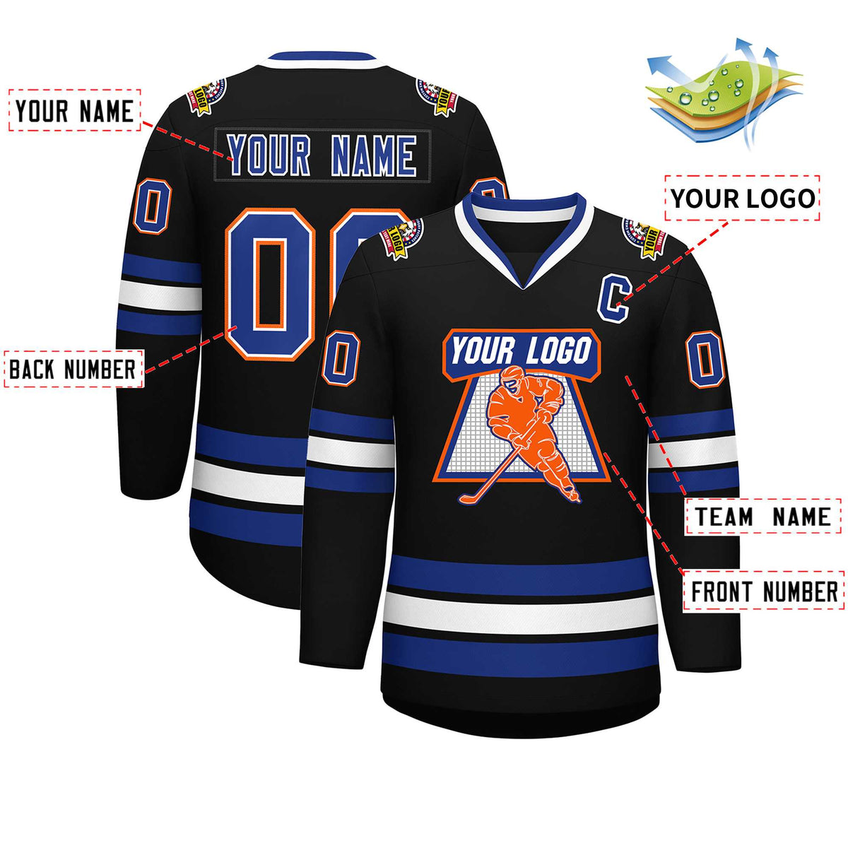 Custom Black Royal White-Orange Classic Style Hockey Jersey | KXKSHOP