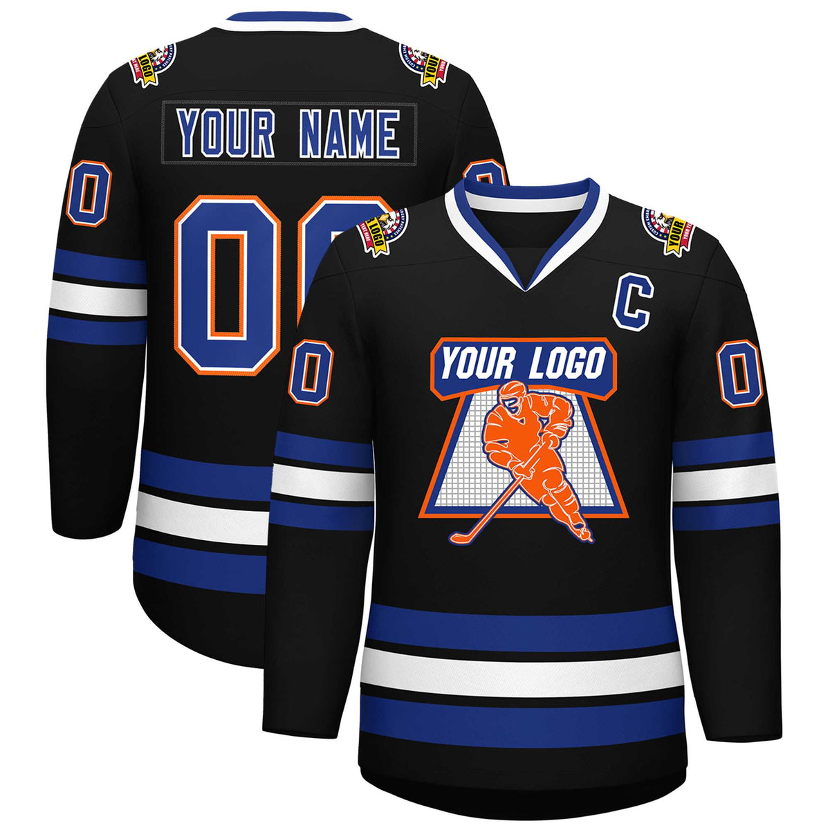 Custom Black Royal White-Orange Classic Style Hockey Jersey | KXKSHOP