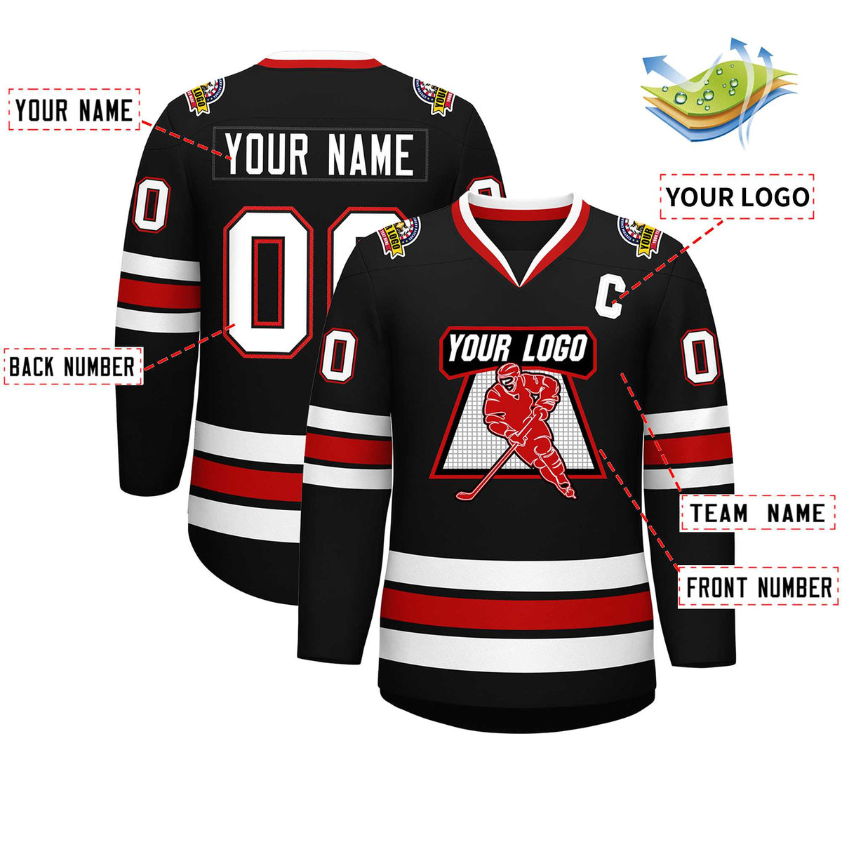 Custom Black White Black-Red Classic Style Hockey Jersey | KXKSHOP