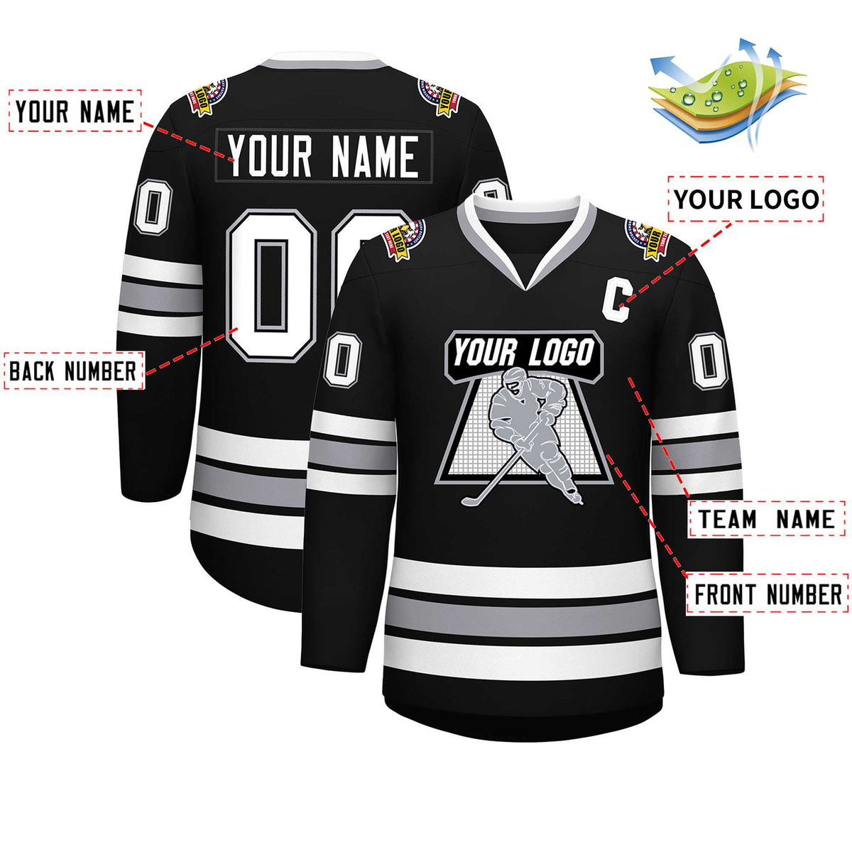 Custom Black White Black-Gray Classic Style Hockey Jersey | KXKSHOP
