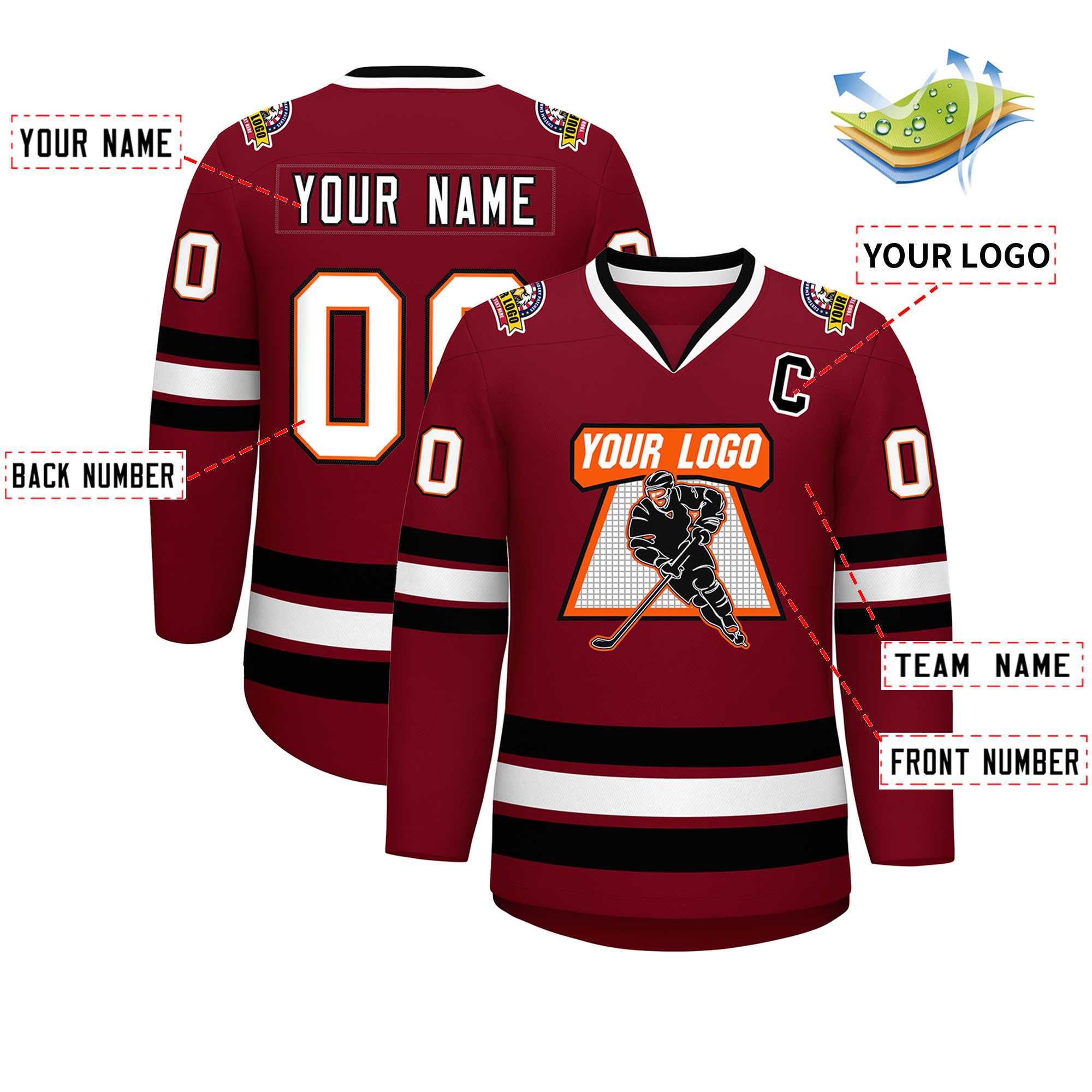 Custom Crimson White Orange-Black Classic Style Hockey Jersey | KXKSHOP
