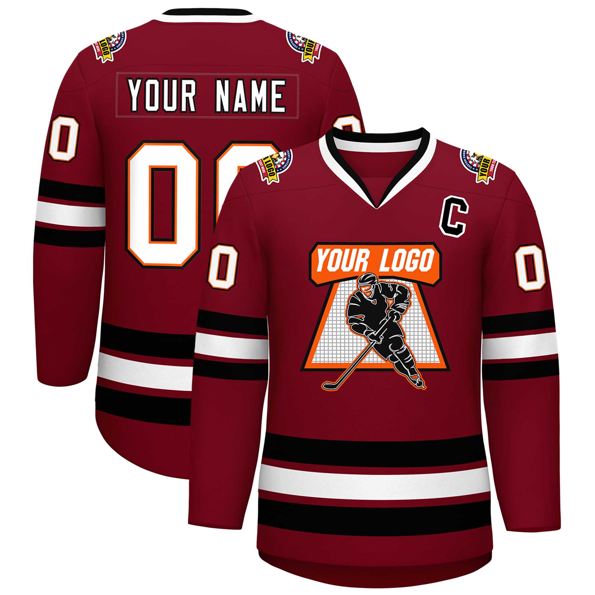 Custom Crimson White Orange-Black Classic Style Hockey Jersey | KXKSHOP