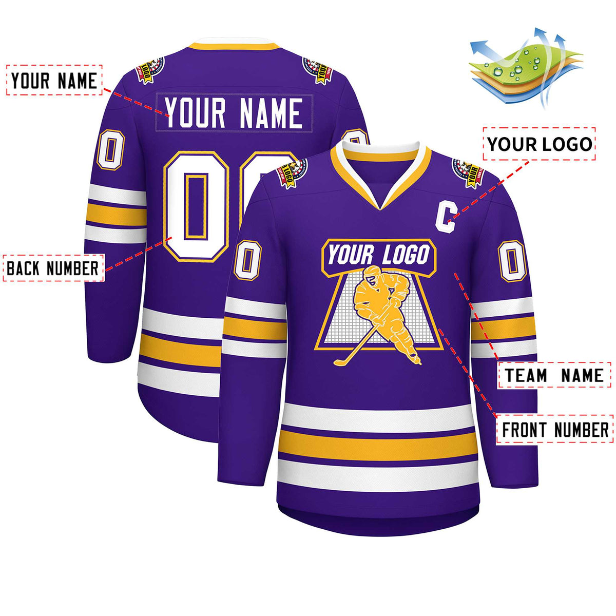 Custom Purple White Purple-Gold Classic Style Hockey Jersey | KXKSHOP