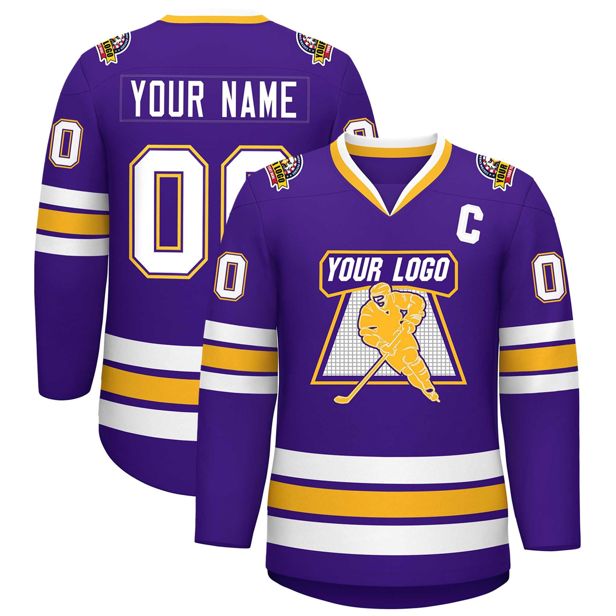 Custom Purple White Purple-Gold Classic Style Hockey Jersey | KXKSHOP