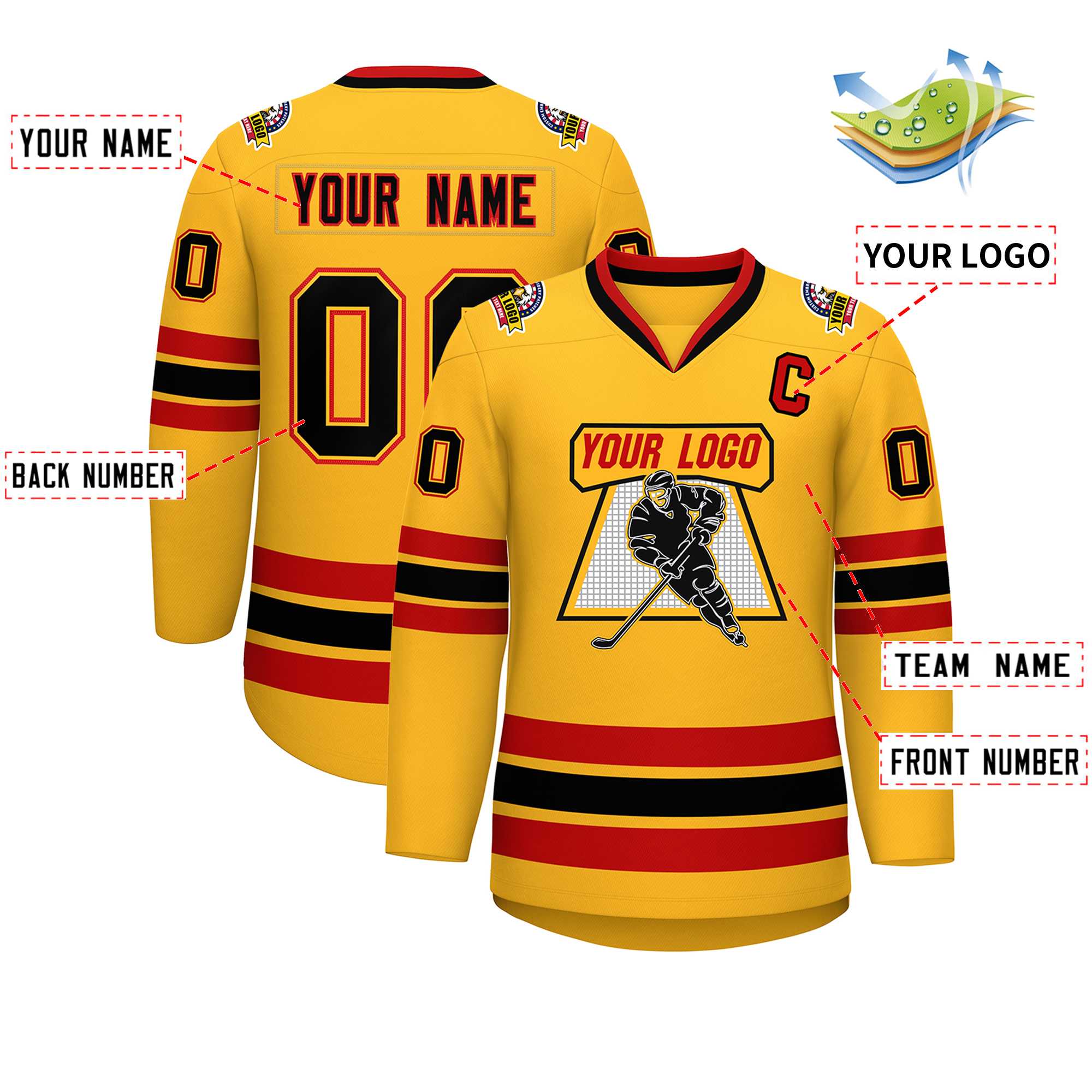 Custom Gold Black Gold-Red Classic Style Hockey Jersey | KXKSHOP