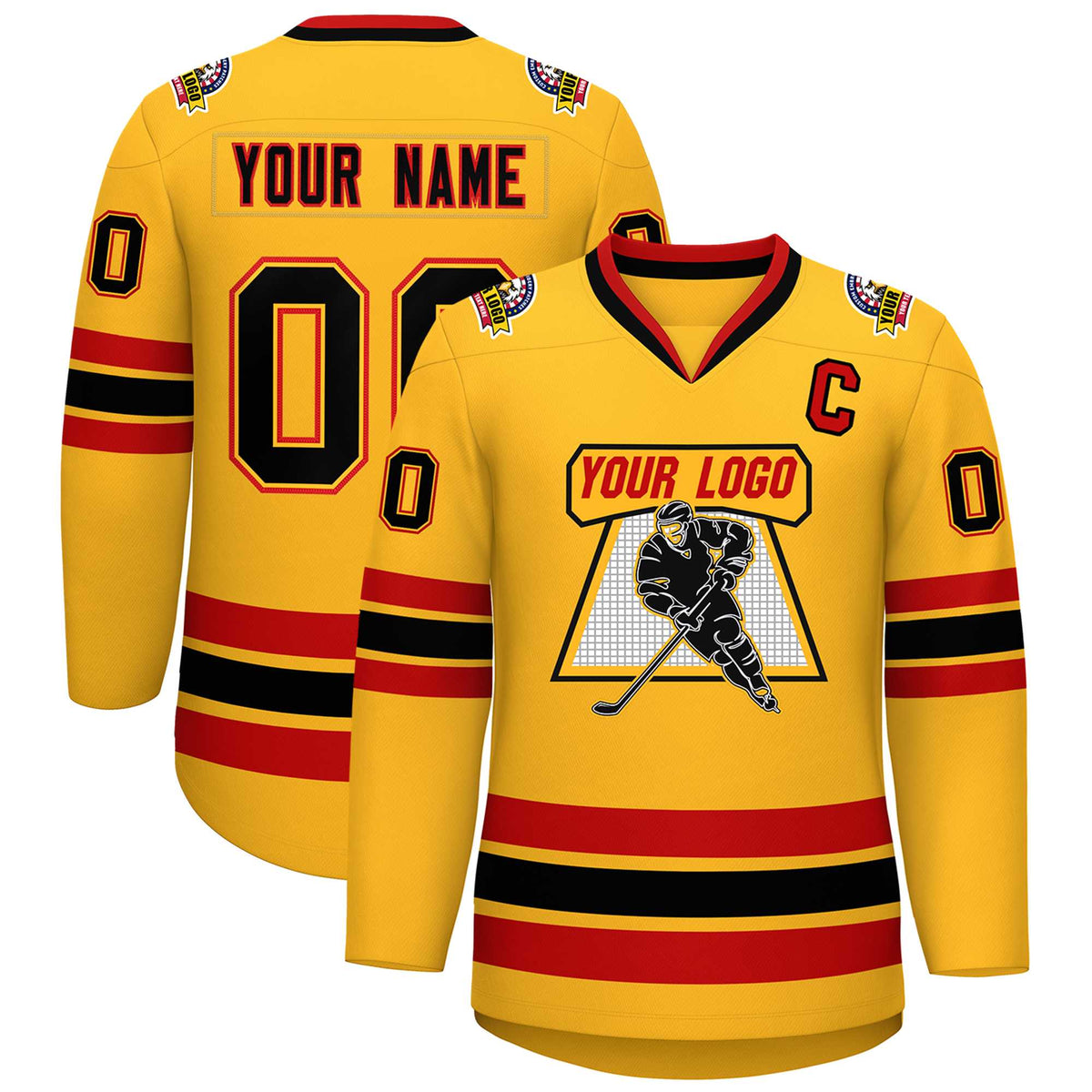 Custom Gold Black Gold-Red Classic Style Hockey Jersey | KXKSHOP