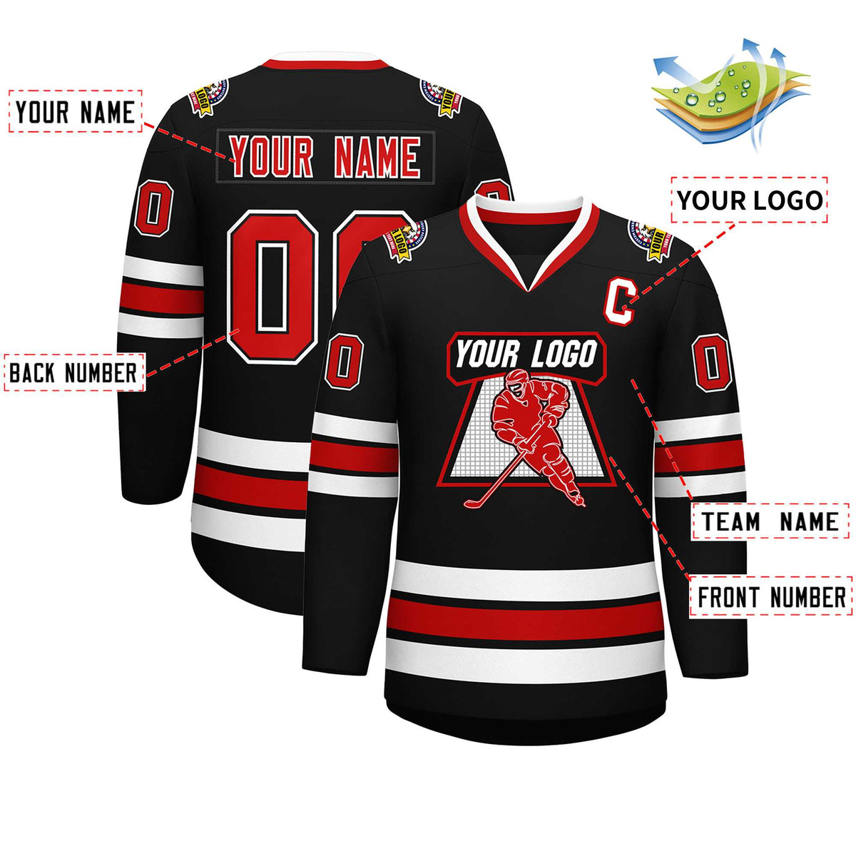 Custom Black Red Black-White Classic Style Hockey Jersey | KXKSHOP