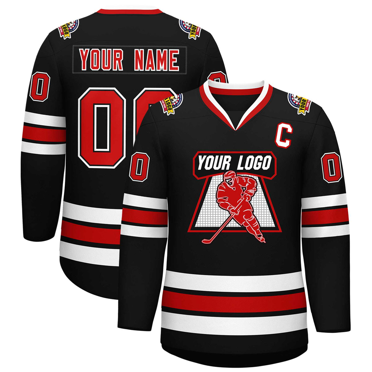 Custom Black Red Black-White Classic Style Hockey Jersey | KXKSHOP