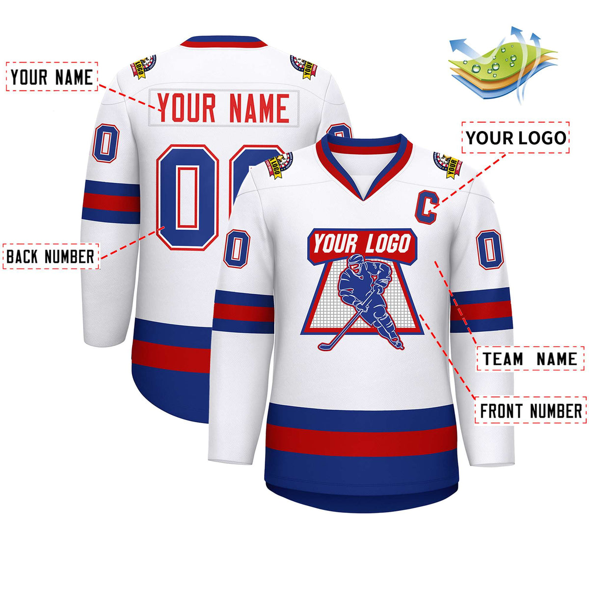 Custom White Red White-Royal Classic Style Hockey Jersey | KXKSHOP